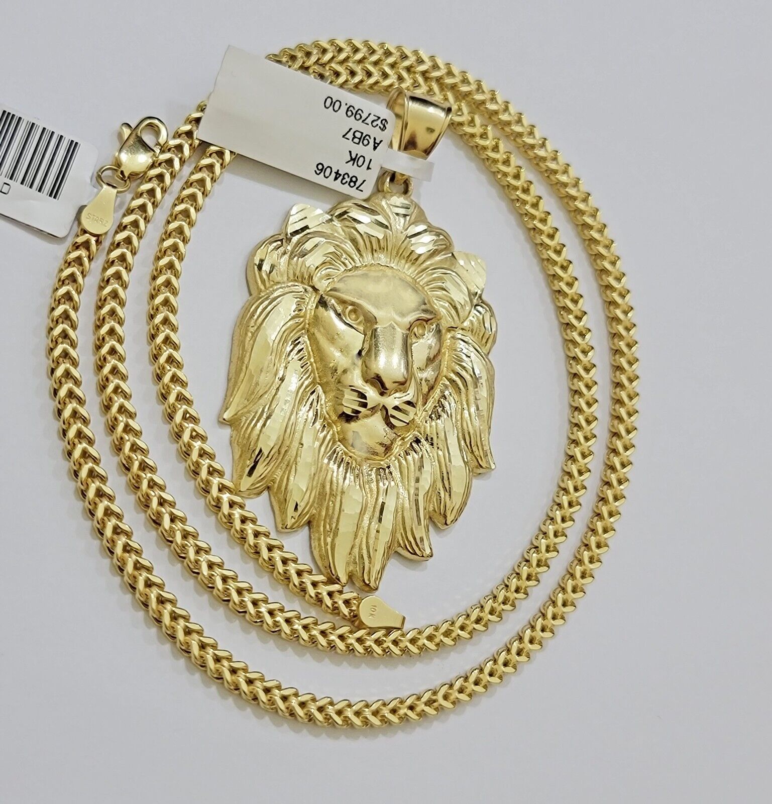 REAL 10k Gold Franco Necklace Charm Lion Head Pendant SET 20 - 26 Inch 3mm Chain - GoldenlinQ