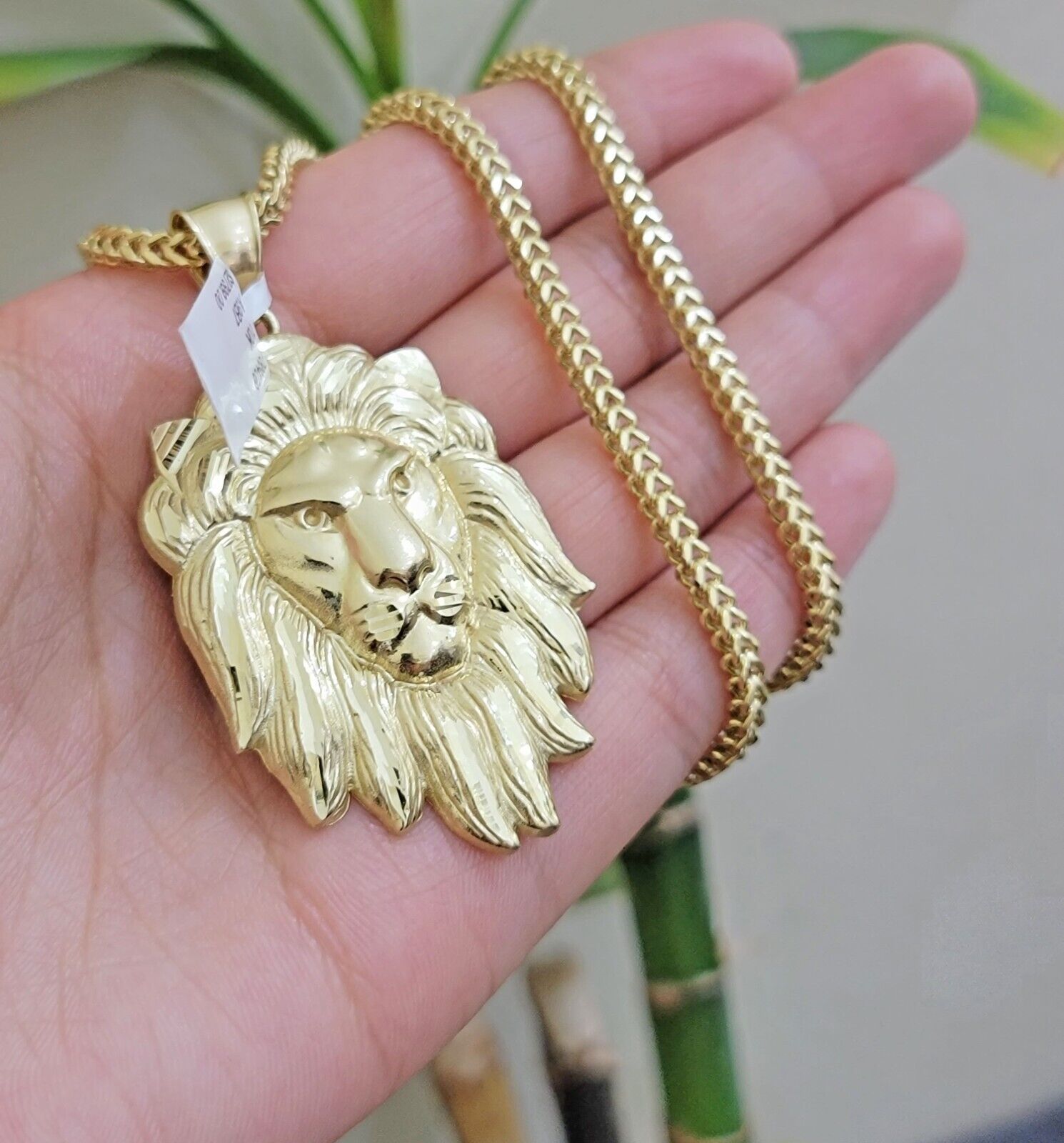 REAL 10k Gold Franco Necklace Charm Lion Head Pendant SET 20 - 26 Inch 3mm Chain - GoldenlinQ