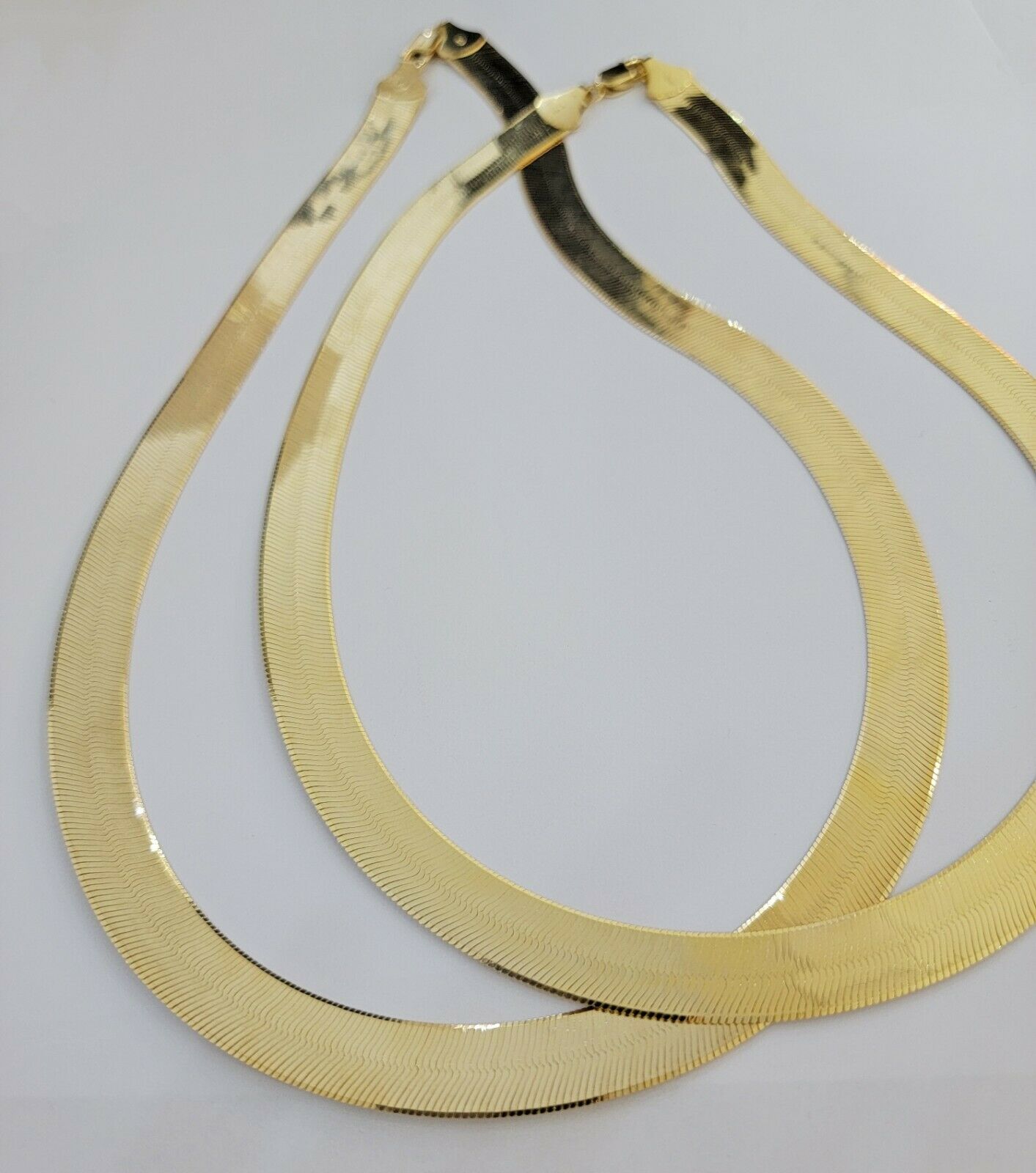 REAL 10k Gold Herringbone Chain Necklace 12mm 18" - 24" 10kt Yellow Gold SOLID - GoldenlinQ
