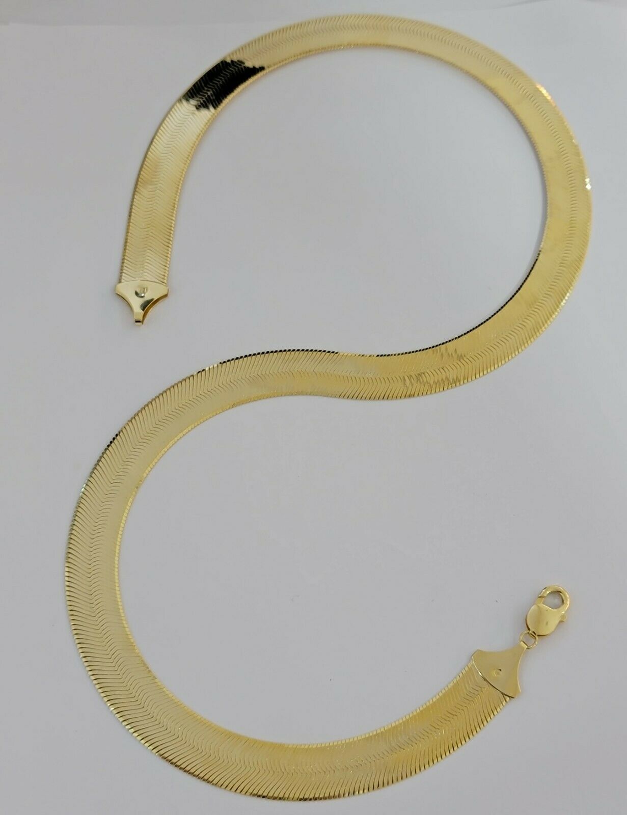 REAL 10k Gold Herringbone Chain Necklace 15mm 18" - 24" 10kt Yellow Gold SOLID - GoldenlinQ