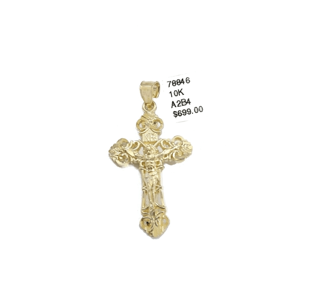 Real 10k Gold Jesus Cross Charm Pendant 10KT Yellow Gold For Chain & Necklace - GoldenlinQ