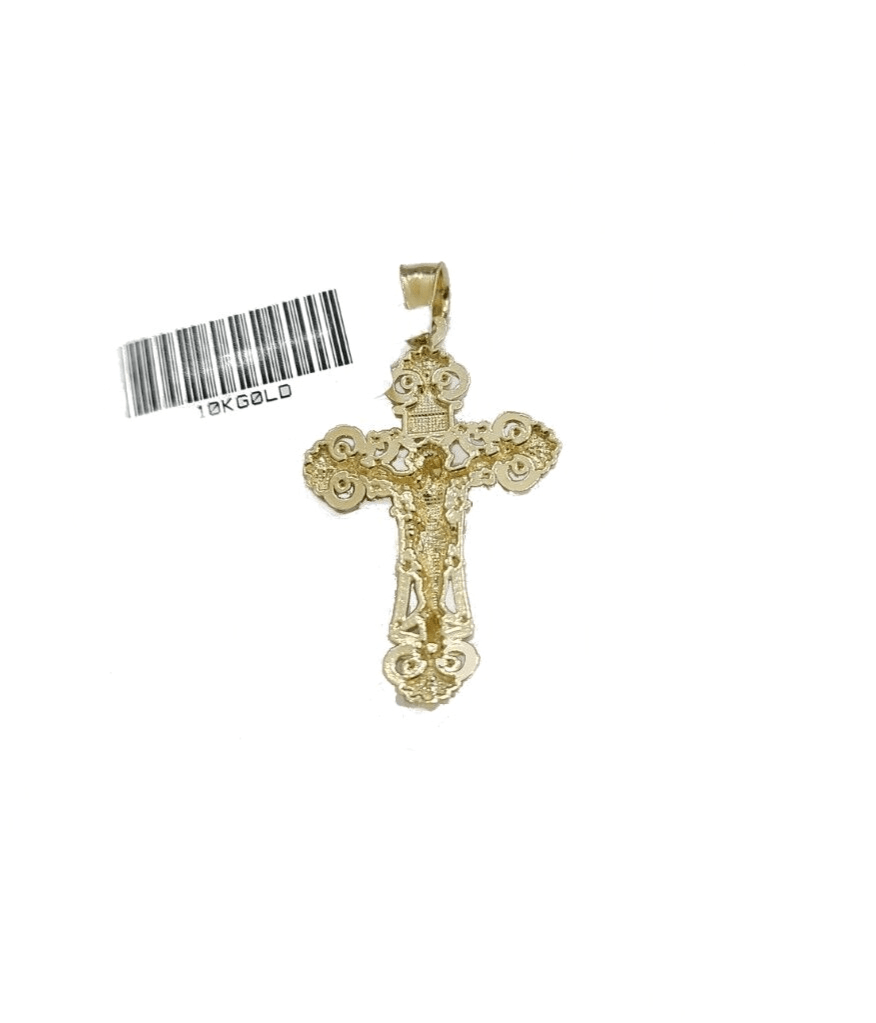 Real 10k Gold Jesus Cross Charm Pendant 10KT Yellow Gold For Chain & Necklace - GoldenlinQ