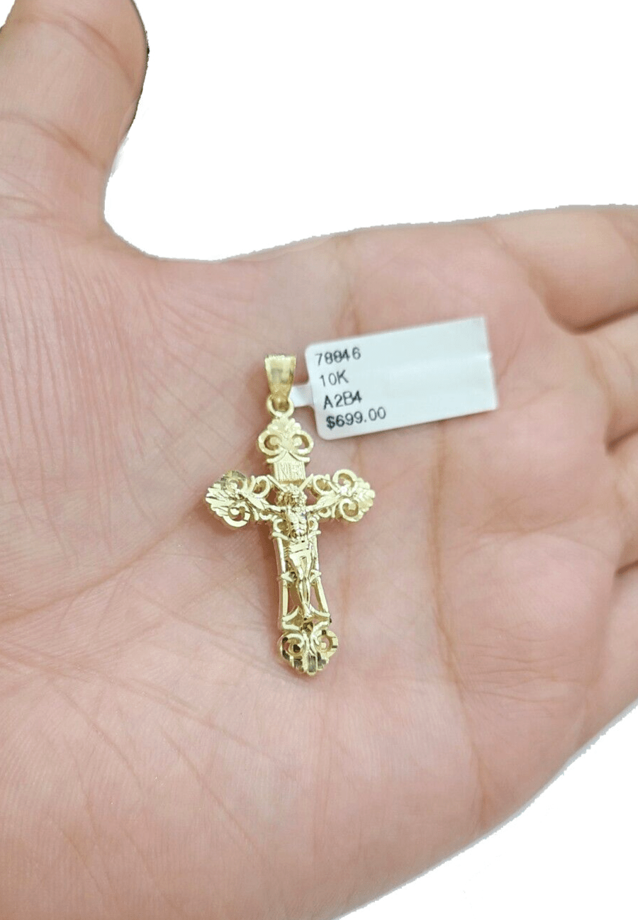 Real 10k Gold Jesus Cross Charm Pendant 10KT Yellow Gold For Chain & Necklace - GoldenlinQ