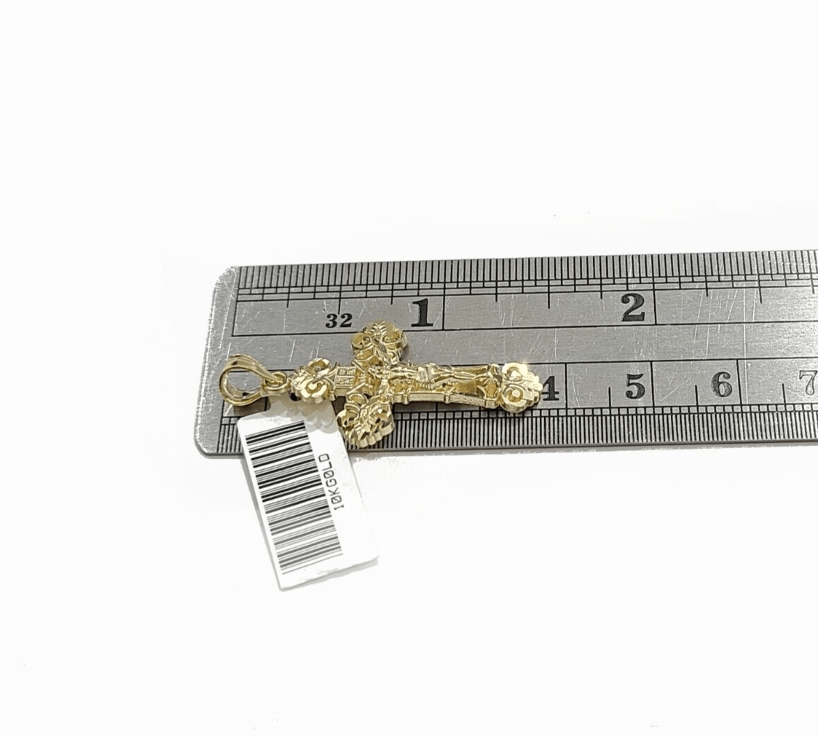 Real 10k Gold Jesus Cross Charm Pendant 10KT Yellow Gold For Chain & Necklace - GoldenlinQ