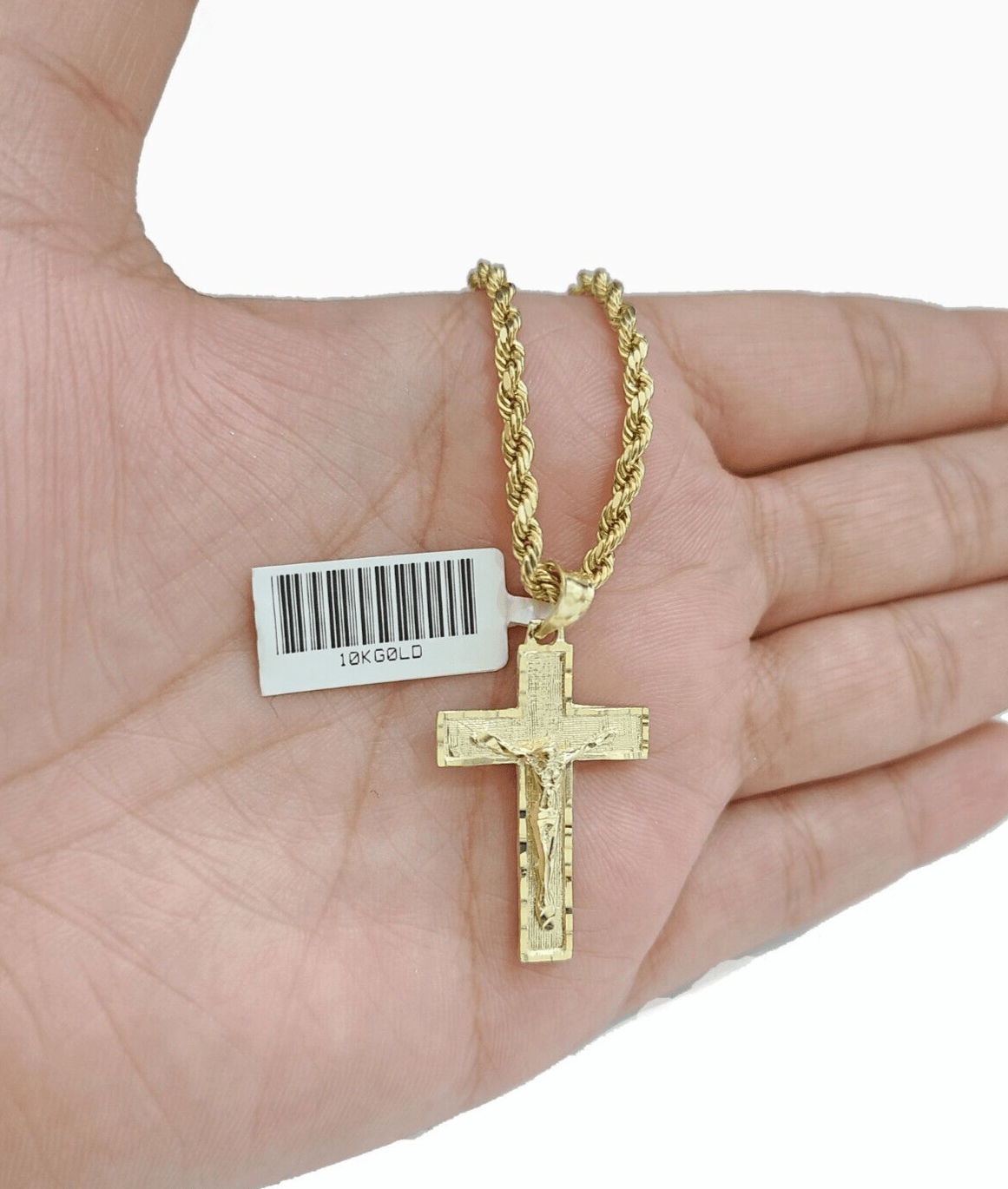Real 10k Gold Jesus Cross Charm Pendant 10KT Yellow Gold For Chain & Necklace - GoldenlinQ