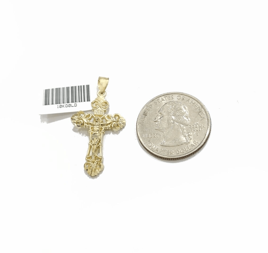 Real 10k Gold Jesus Cross Charm Pendant 10KT Yellow Gold For Chain & Necklace - GoldenlinQ