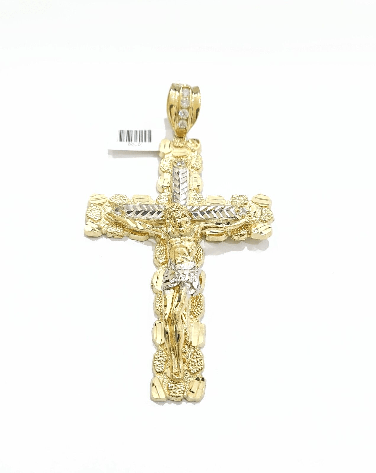 Real 10k Gold Jesus Cross Charm Pendant 3.5'' Inch 10KT Yellow Gold - GoldenlinQ