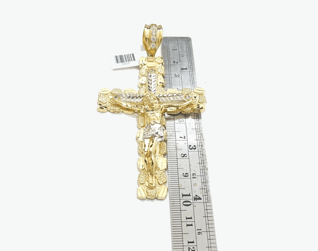 Real 10k Gold Jesus Cross Charm Pendant 3.5'' Inch 10KT Yellow Gold - GoldenlinQ