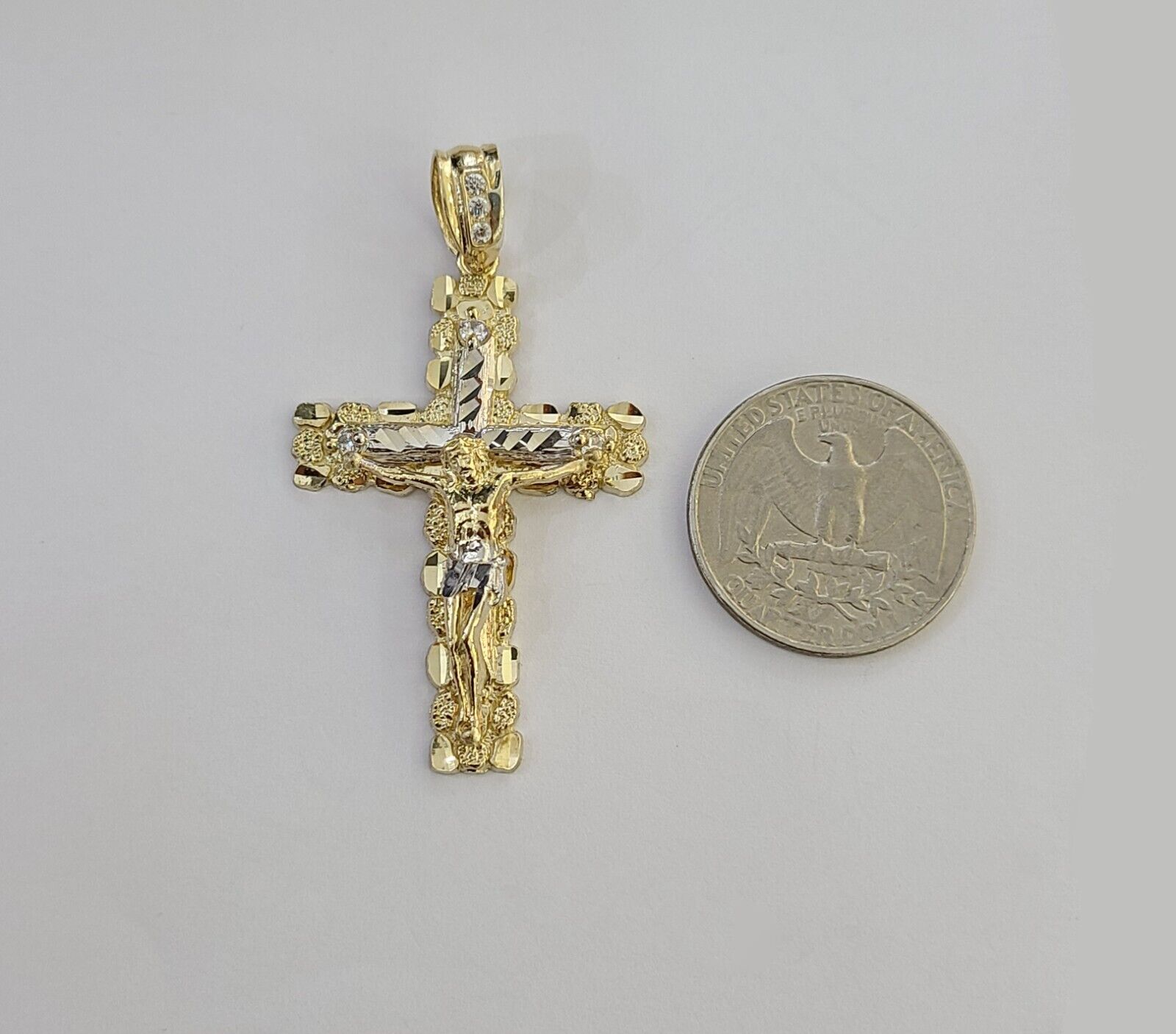 Real 10k Gold Jesus Cross Pendant Charm Crucifix 2 Inch 10kt Yellow Gold For Men - GoldenlinQ