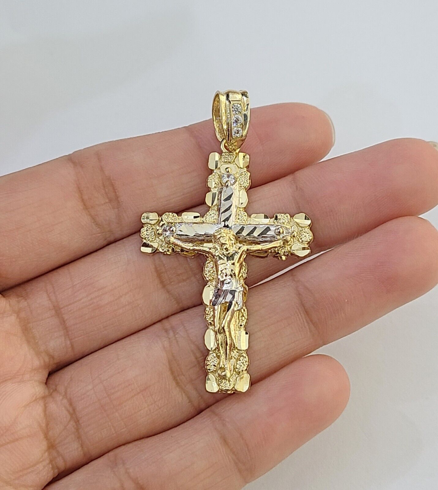 Real 10k Gold Jesus Cross Pendant Charm Crucifix 2 Inch 10kt Yellow Gold For Men - GoldenlinQ