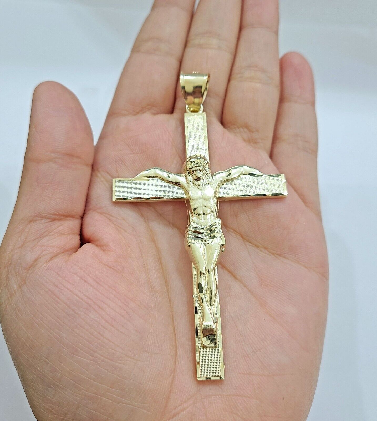 Real 10k Gold Jesus Crucifix Charm Pendant 10kt Yellow Gold Men Women - GoldenlinQ