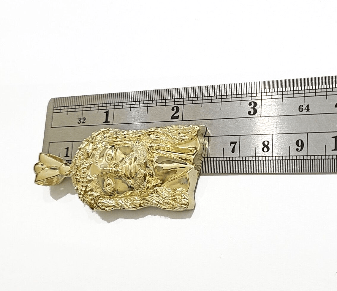 Real 10k Gold Jesus Head Charm Pendant 2'' Inch 10KT Yellow Gold - GoldenlinQ