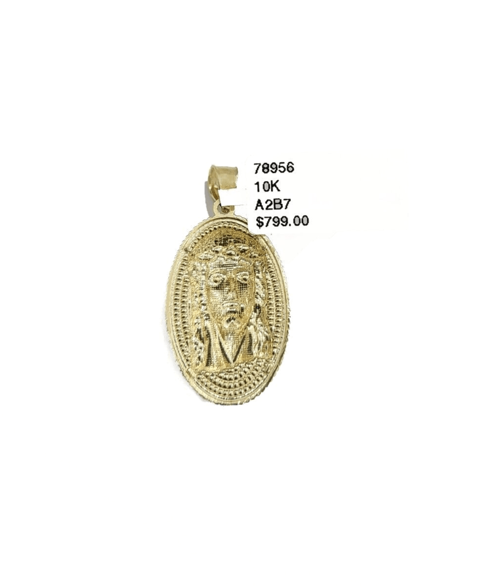 Real 10k Gold Jesus Head Circular Charm Pendant 10KT Yellow Gold - GoldenlinQ