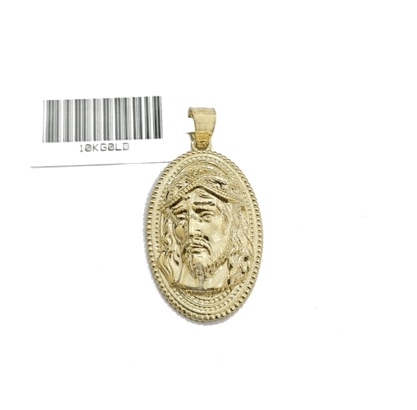 Real 10k Gold Jesus Head Circular Charm Pendant 10KT Yellow Gold - GoldenlinQ