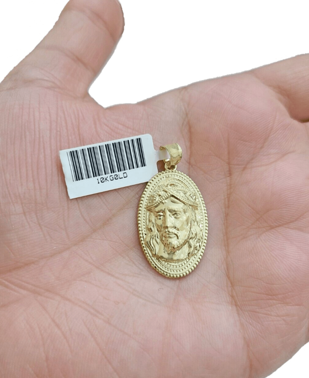 Real 10k Gold Jesus Head Circular Charm Pendant 10KT Yellow Gold - GoldenlinQ