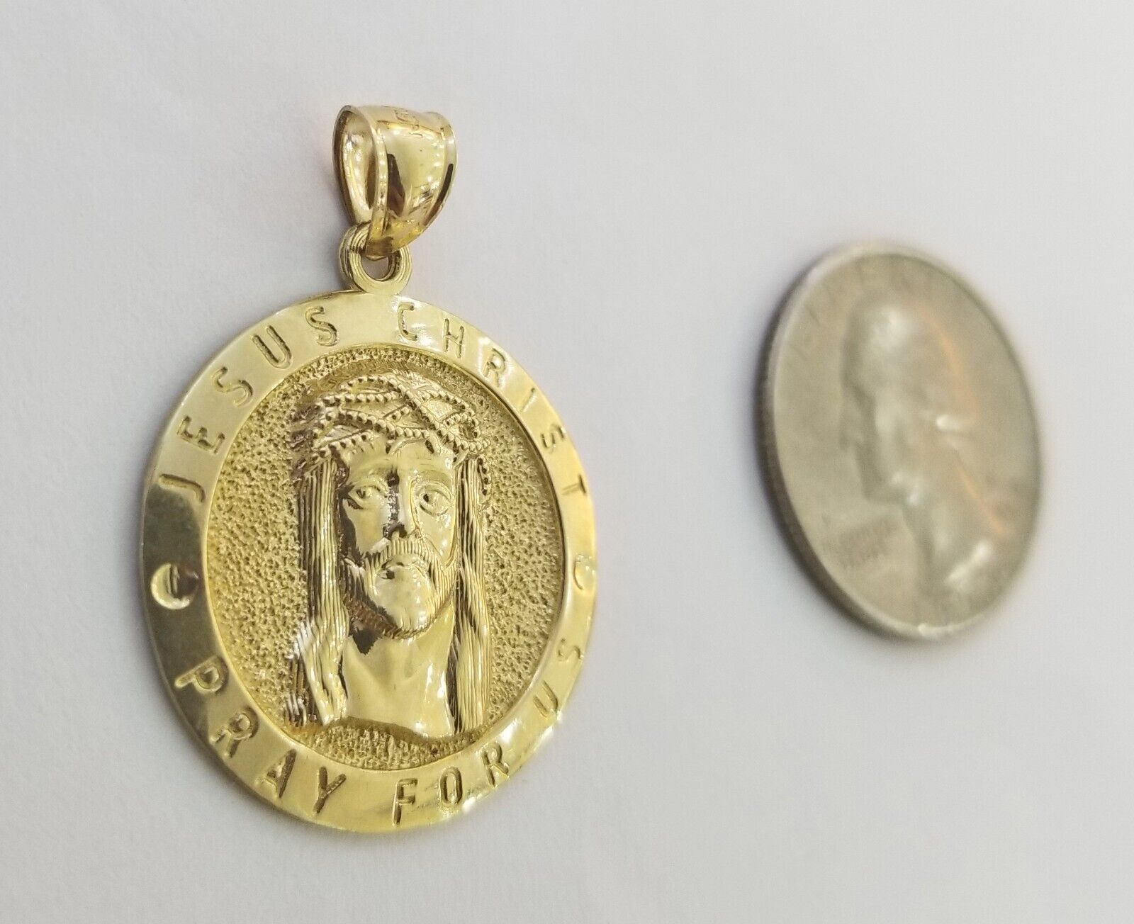 Real 10k Gold Jesus Pendant Miami Cuban link Chain 4mm 20" Set Round - GoldenlinQ