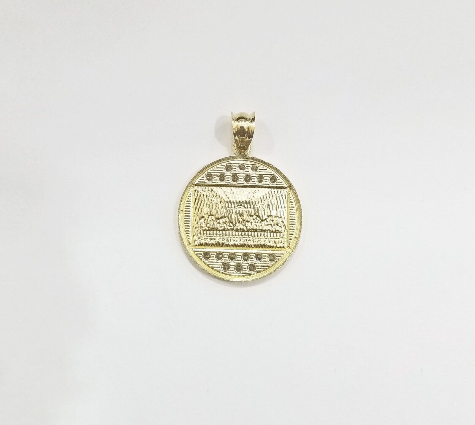 Real 10k Gold Last Supper Charm Circular Pendant 10kt Yellow Gold Men Women - GoldenlinQ