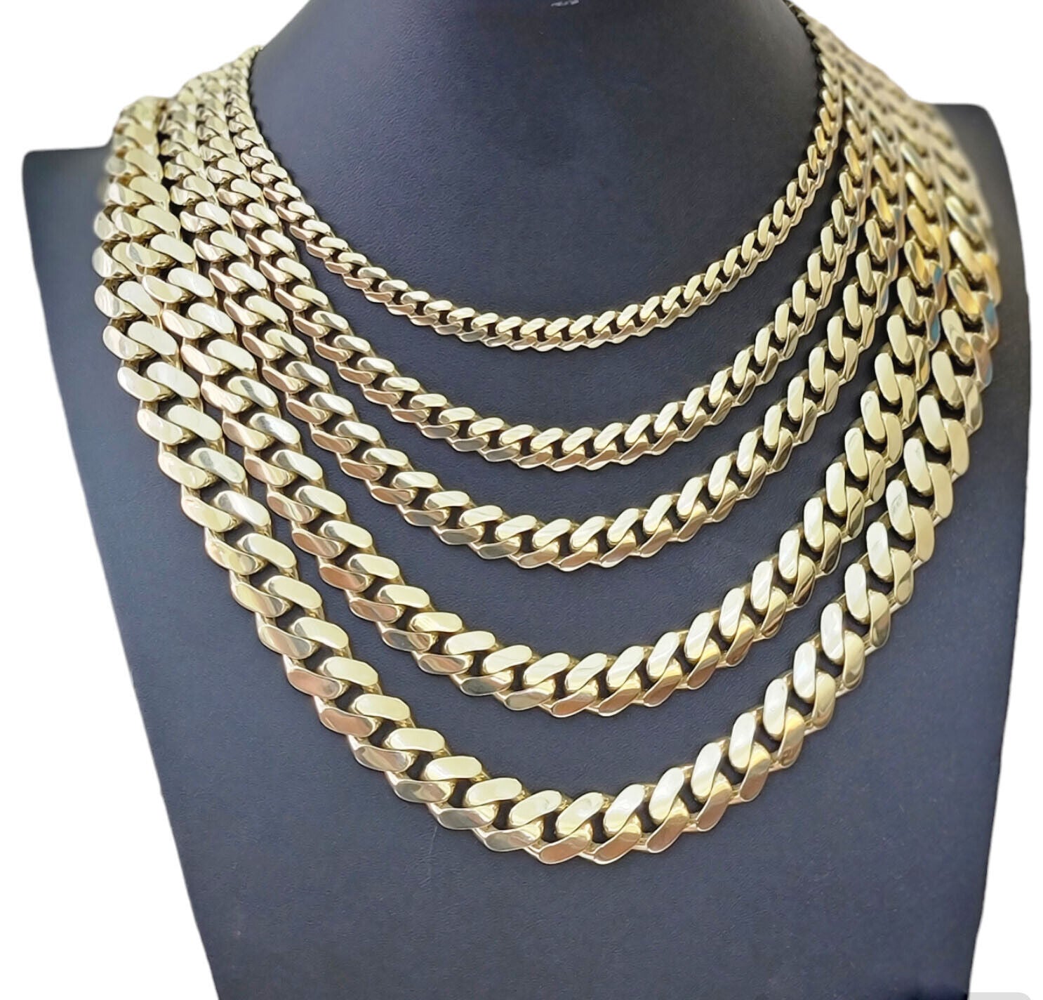 Real 10k Gold Link Chain Necklace Royal Cuban Monaco 7mm 8mm 9mm 11mm 13mm 15mm - GoldenlinQ