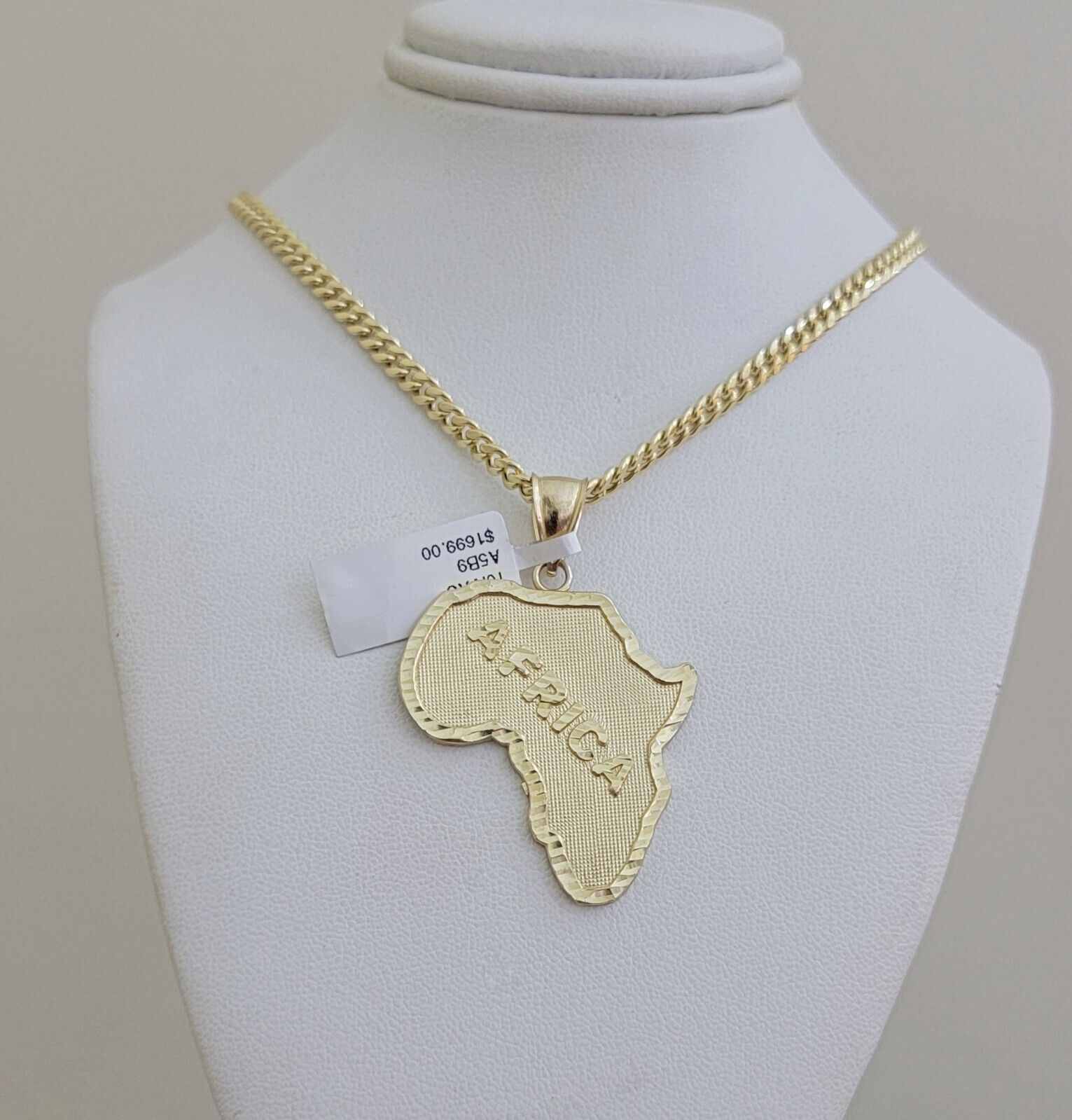 Real 10k Gold Map Charm & Miami Cuban Link Chain Necklace SET 4mm 26Inch Pendant - GoldenlinQ