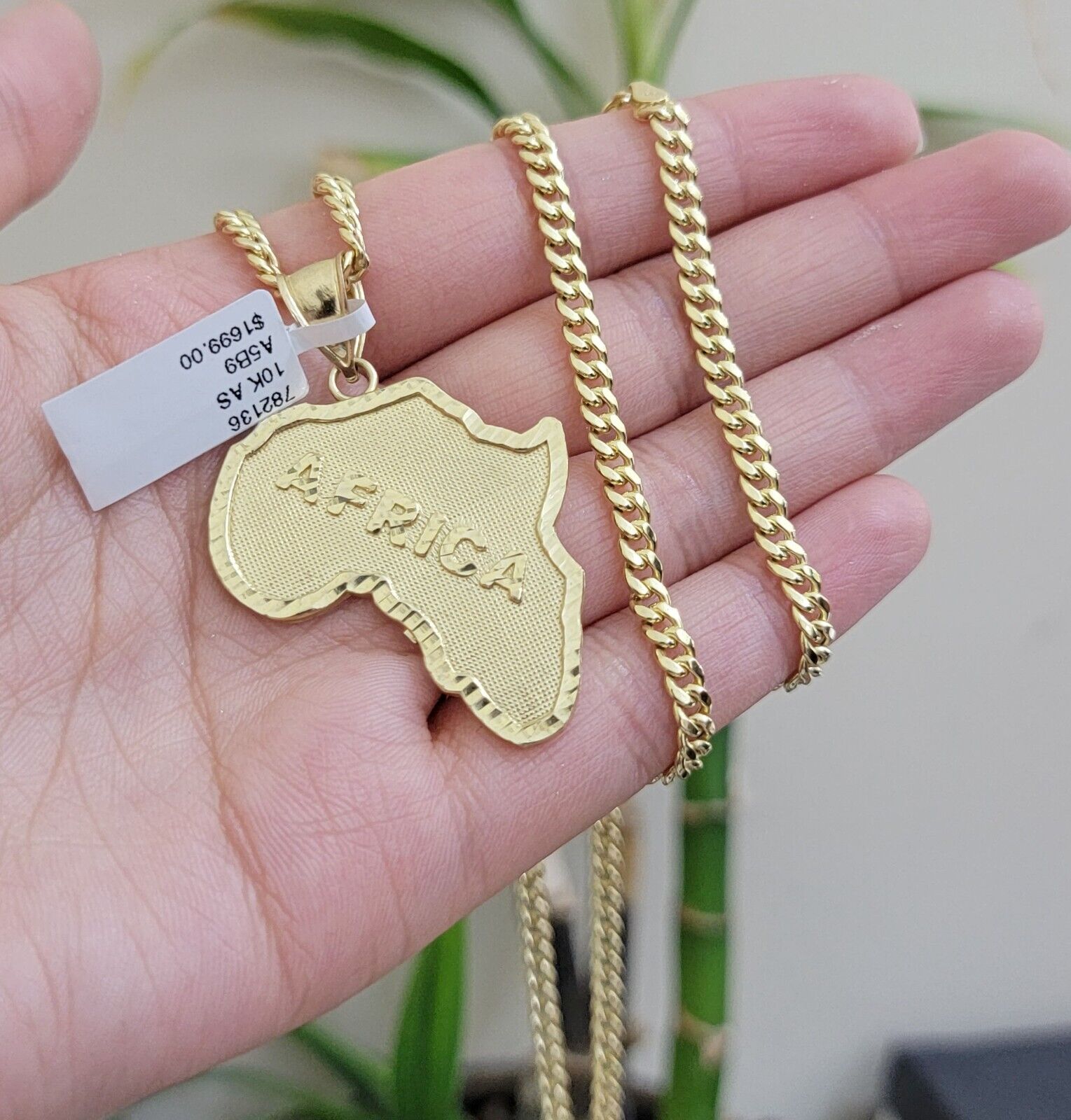 Real 10k Gold Map Charm & Miami Cuban Link Chain Necklace SET 4mm 26Inch Pendant - GoldenlinQ