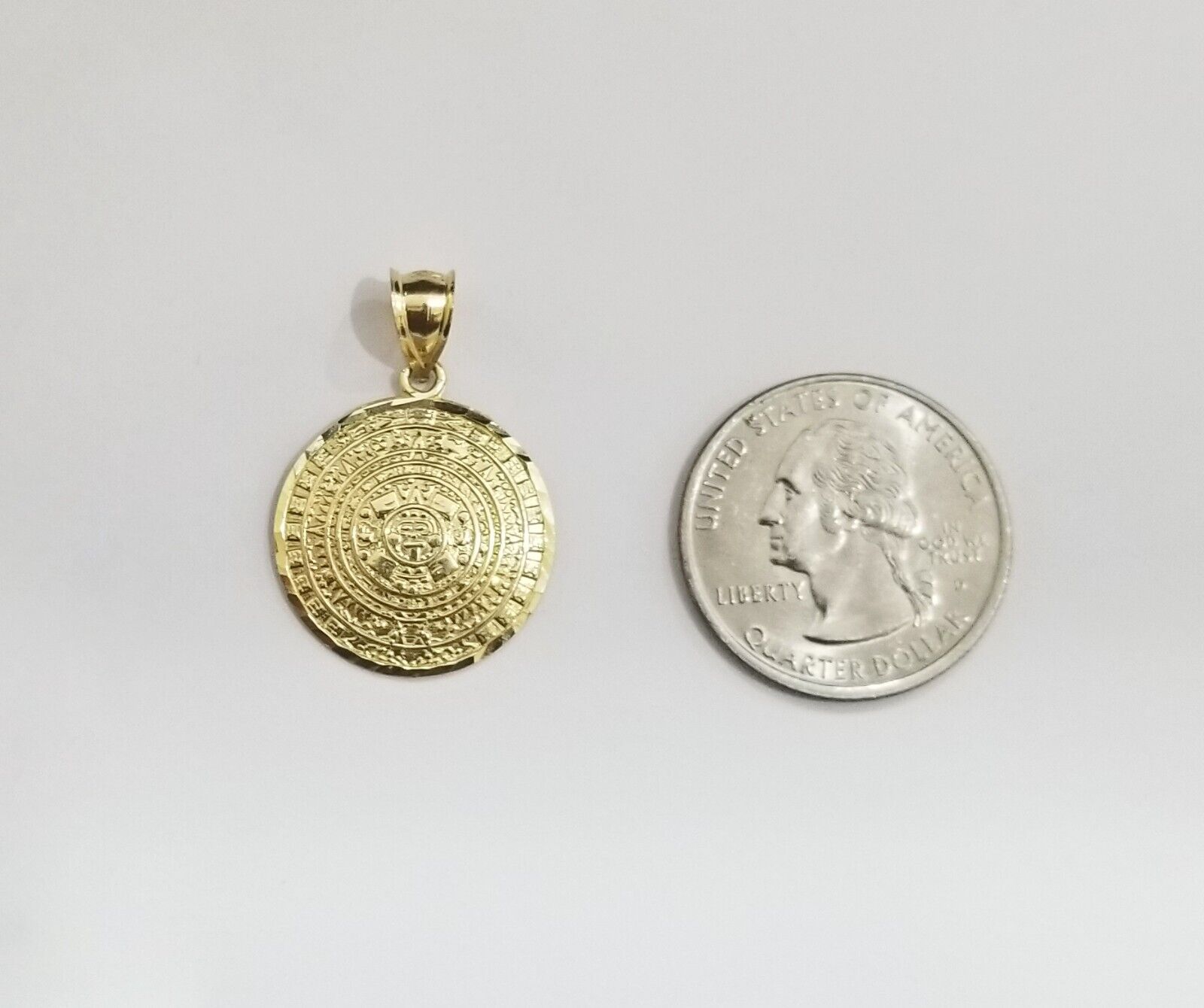 Real 10k Gold Mayan Calendar Circular Charm Pendant 10kt Yellow Gold - GoldenlinQ