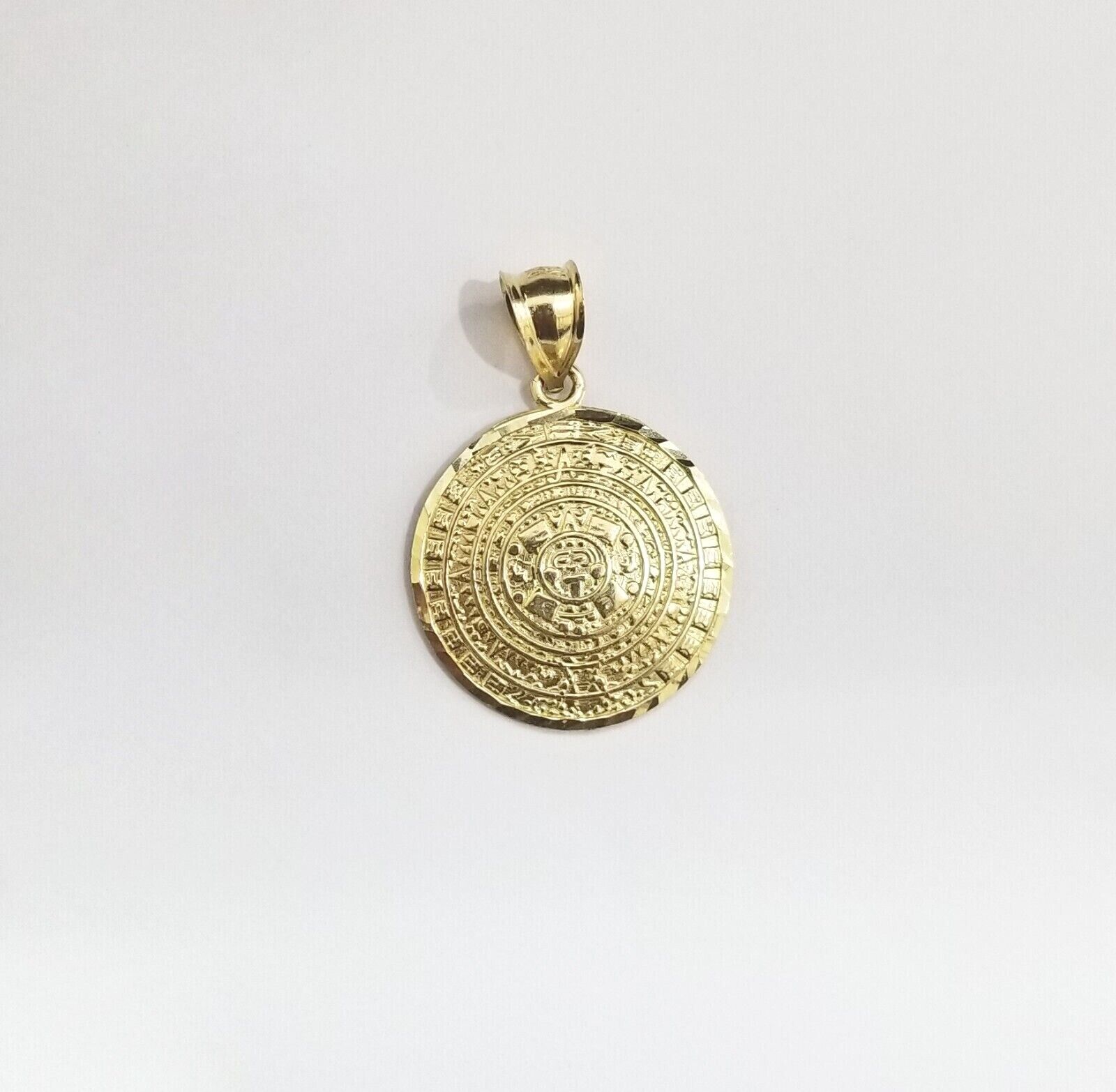 Real 10k Gold Mayan Calendar Circular Charm Pendant 10kt Yellow Gold - GoldenlinQ