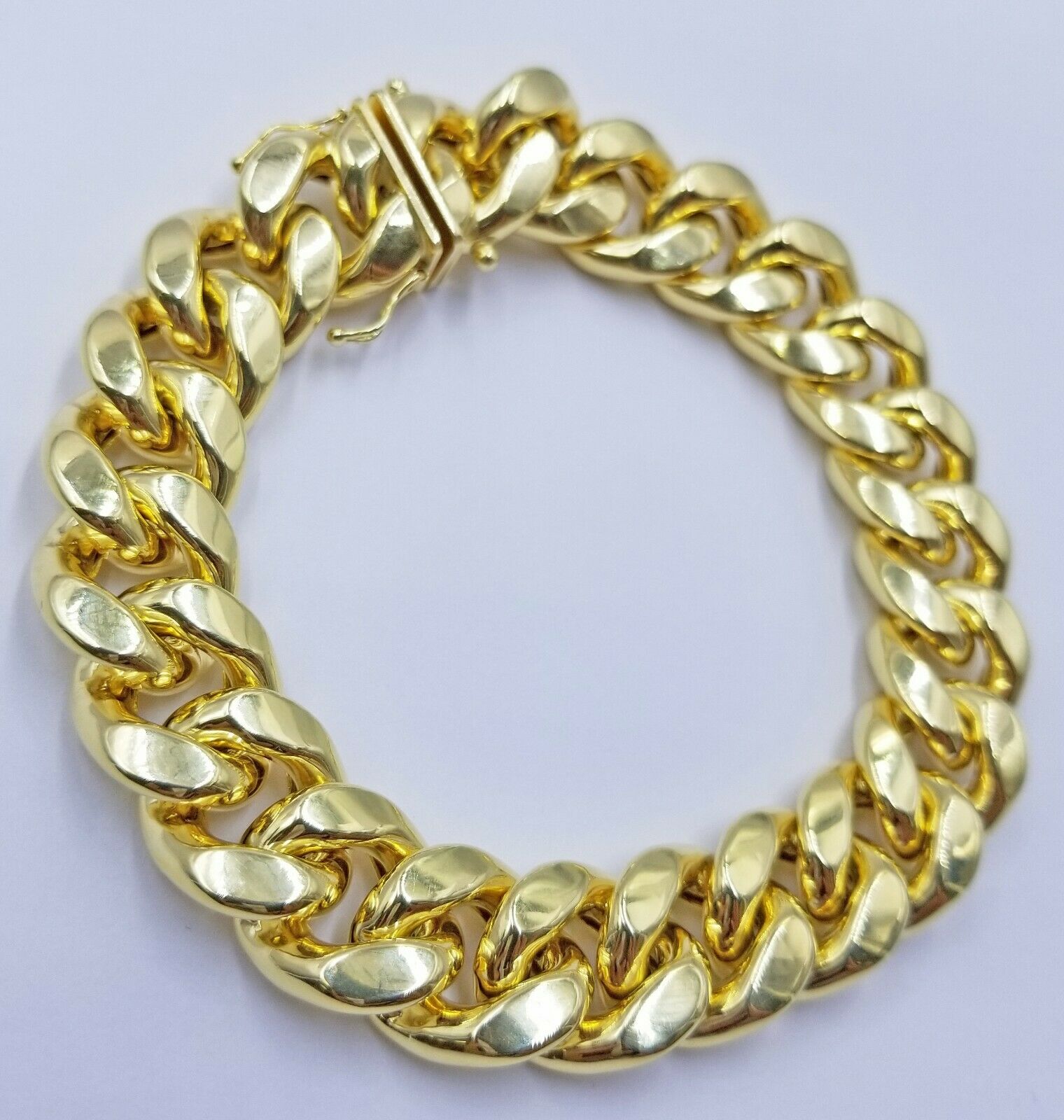 Real 10k Gold Men Bracelet Miami Cuban Link 8" 15mm Box clasp Thick Strong 10kt - GoldenlinQ