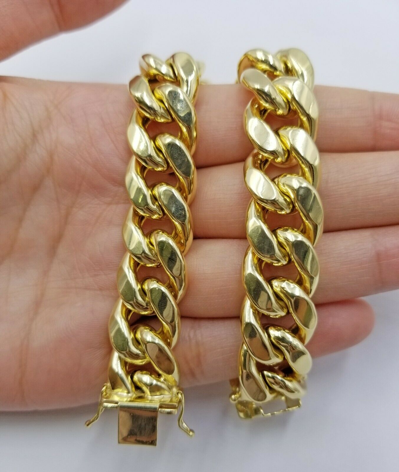 Real 10k Gold Men Bracelet Miami Cuban Link 8" 15mm Box clasp Thick Strong 10kt - GoldenlinQ