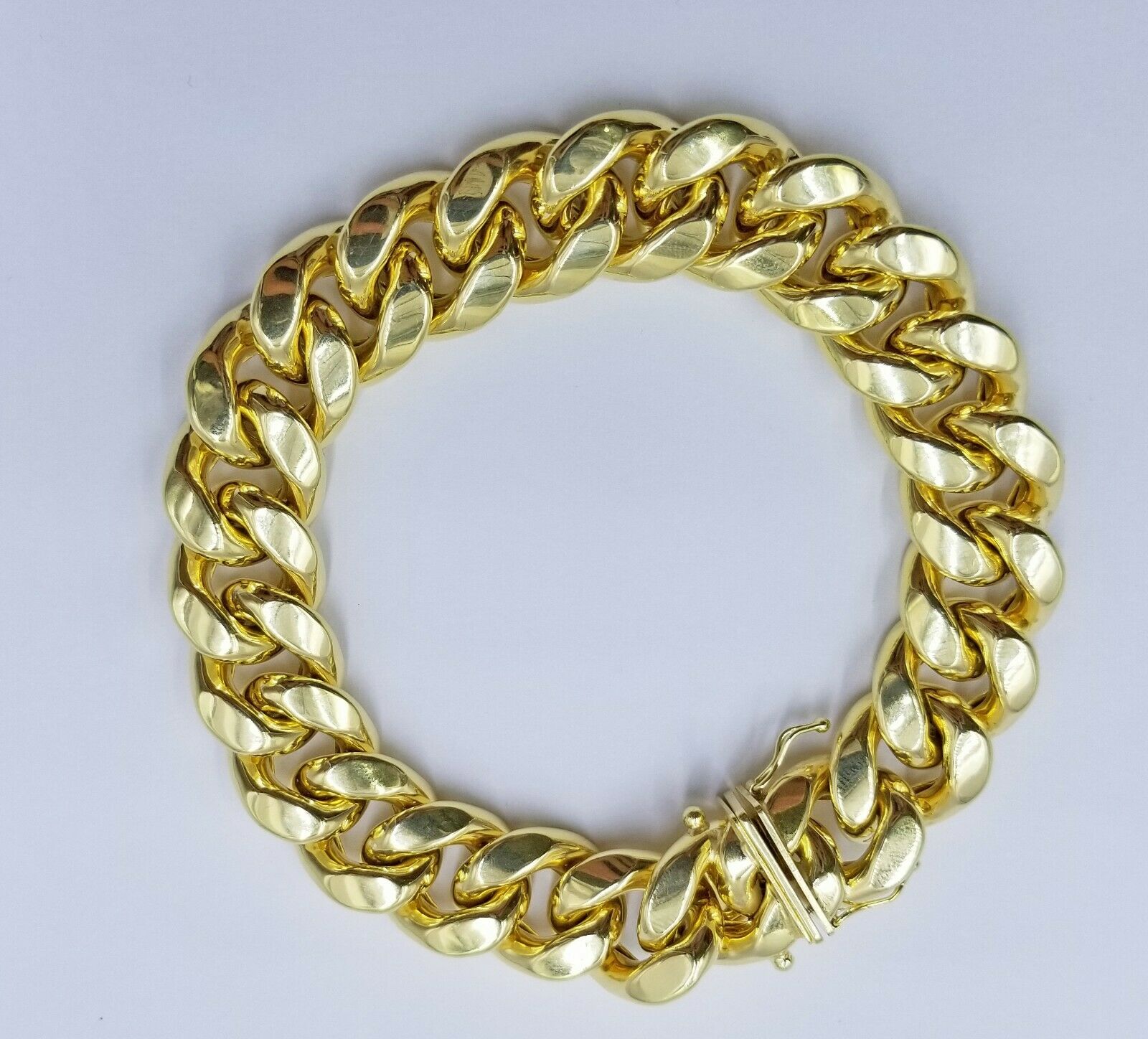 Real 10k Gold Men Bracelet Miami Cuban Link 8" 15mm Box clasp Thick Strong 10kt - GoldenlinQ