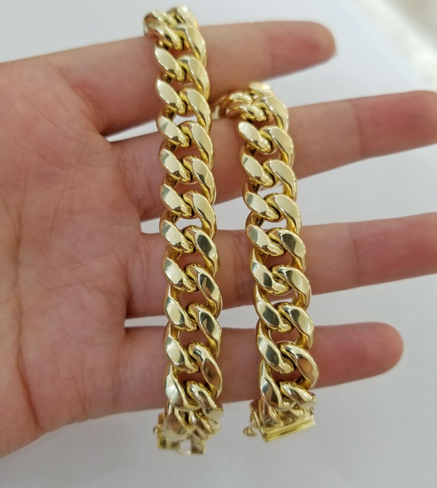 Real 10k Gold Mens Bracelet Cuban Link 9" 11mm Box clasp Strong Miami Cuban 10kt - GoldenlinQ