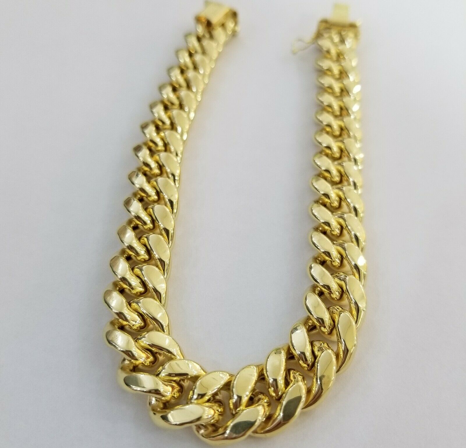 Real 10k Gold Mens Bracelet Miami Cuban Link 9" 15mm Box clasp Thick Strong 10kt - GoldenlinQ