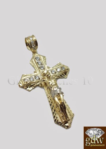 Real 10k Gold Men's Jesus Crucifix Cross Pendent Charm with 28 Inch Rope Chain. - GoldenlinQ