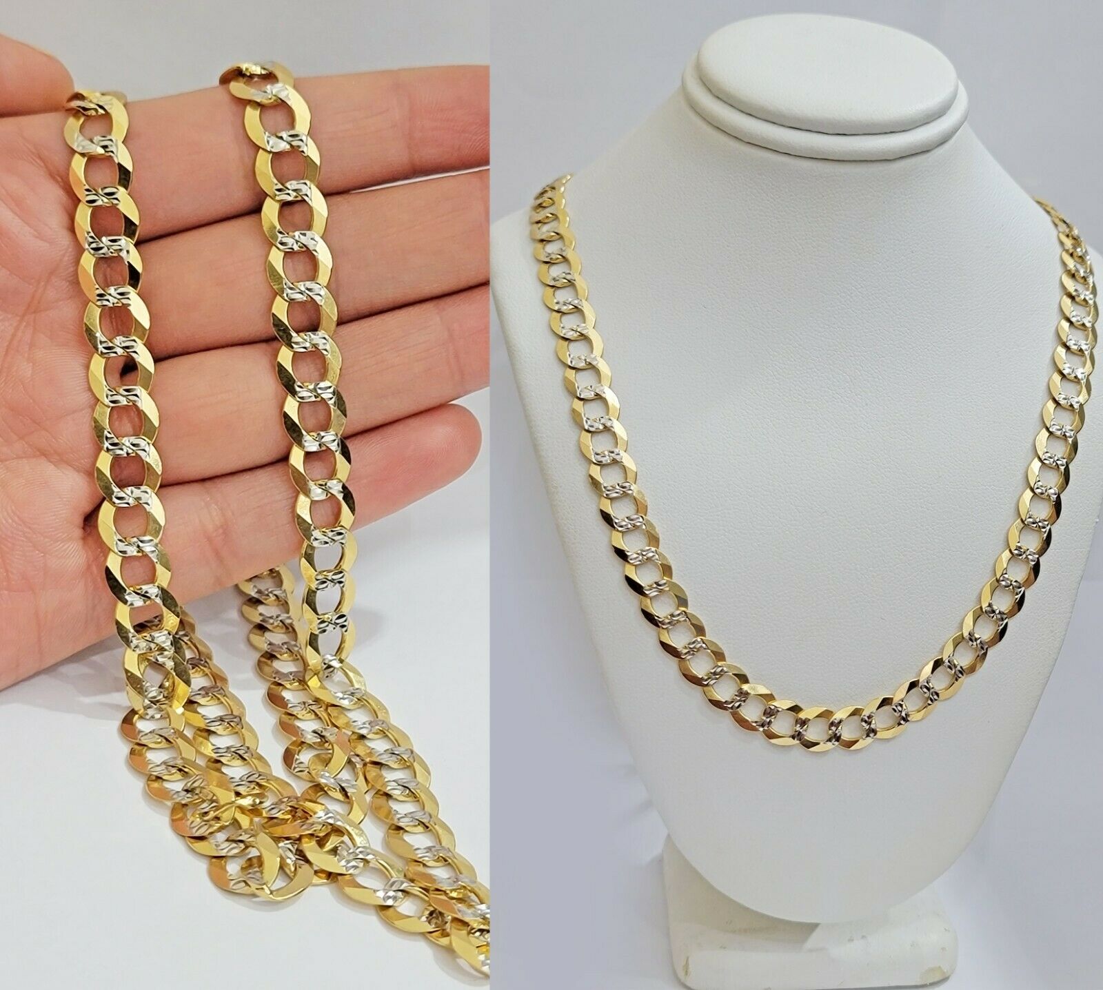 Real 10k Gold Mens Necklace Cuban Curb Link 9mm 24" Inch Diamond Cut SOLID Chain - GoldenlinQ