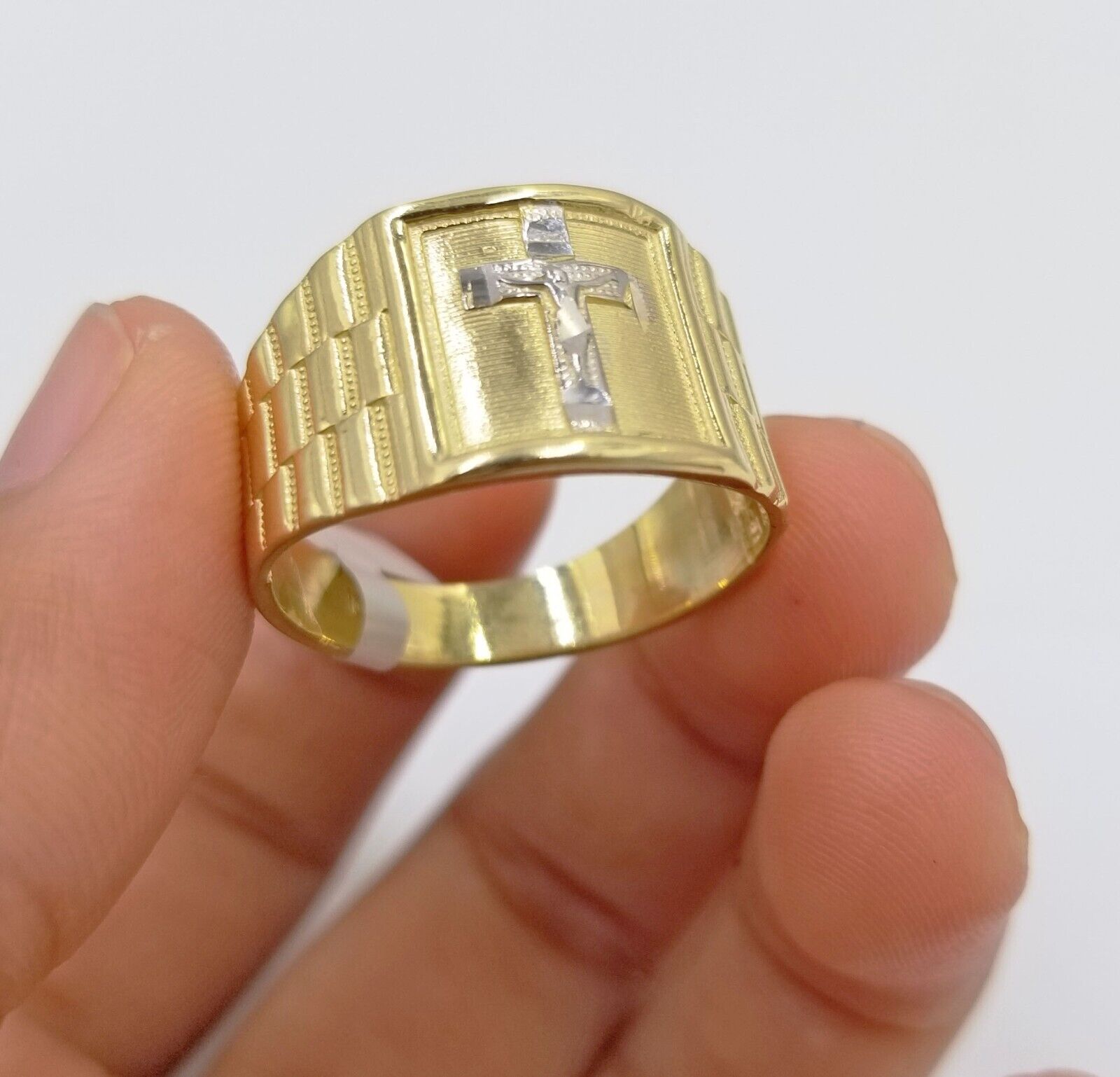 Real 10k Gold Men's Ring Cross size 10. 5 Yellow Gold Male Casual Pinky Band - GoldenlinQ