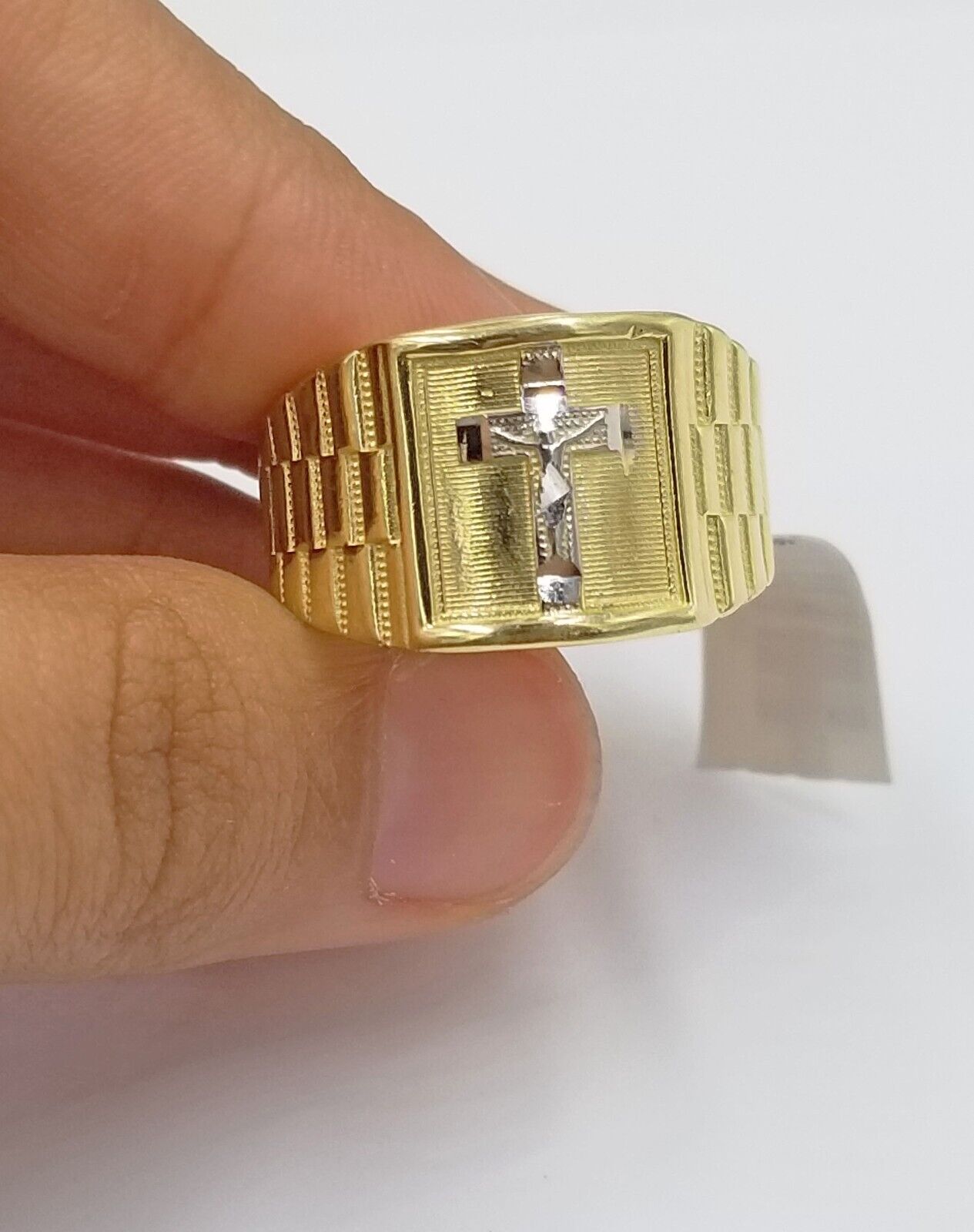 Real 10k Gold Men's Ring Cross size 10. 5 Yellow Gold Male Casual Pinky Band - GoldenlinQ