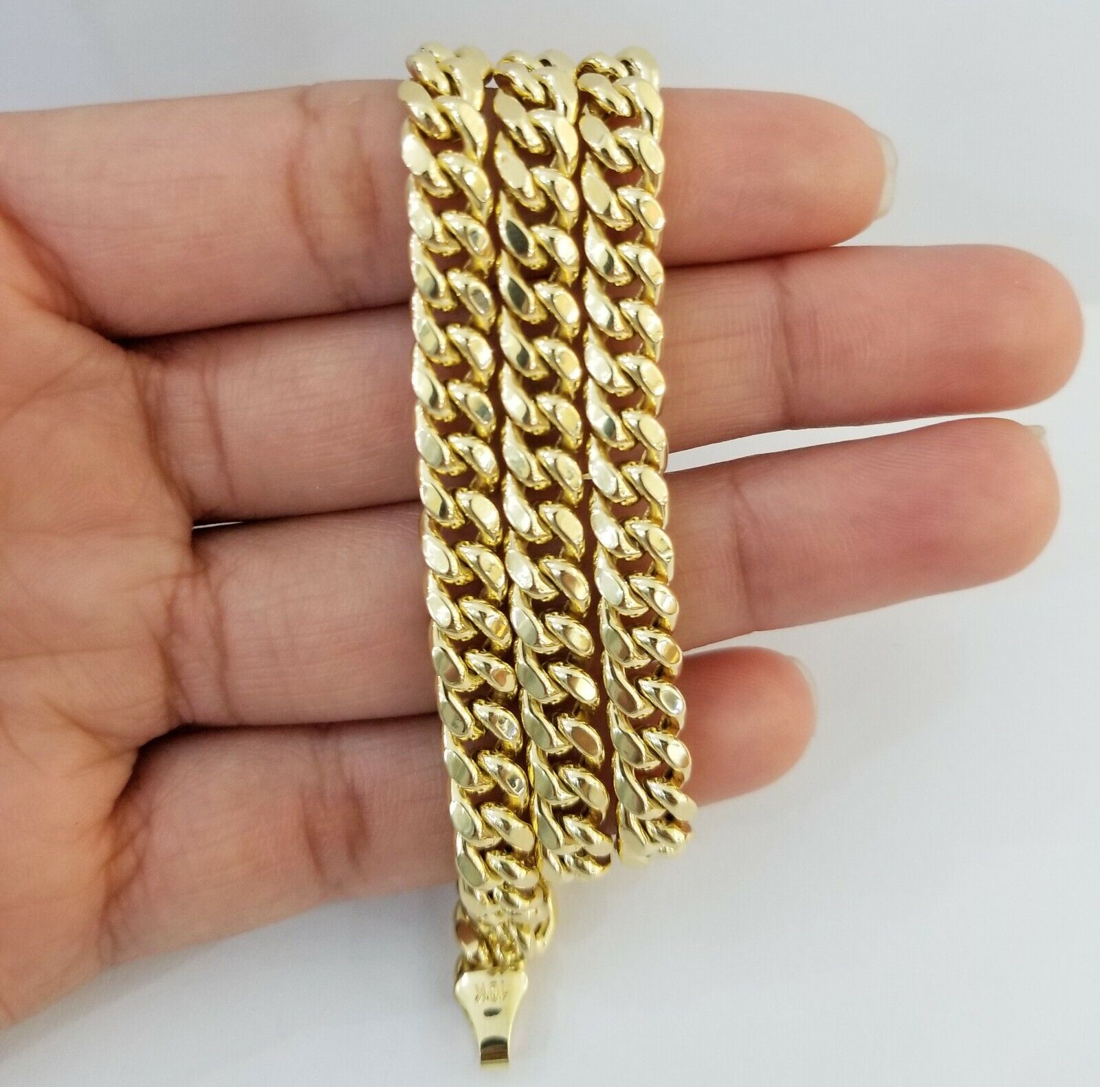Real 10k Gold Miami Cuban Chain 7mm 22" Necklace,10kt Yellow Gold Lobster Lock - GoldenlinQ