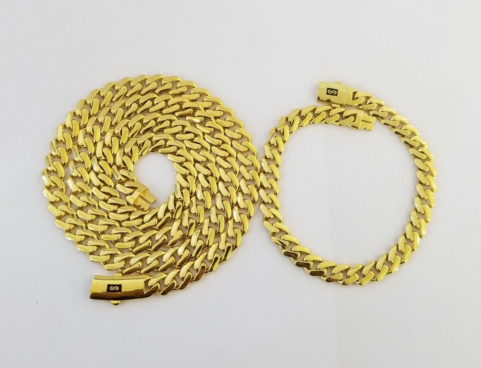 Real 10k Gold Miami Cuban Link Royal 8mm Monaco chain and Bracelet Set - GoldenlinQ