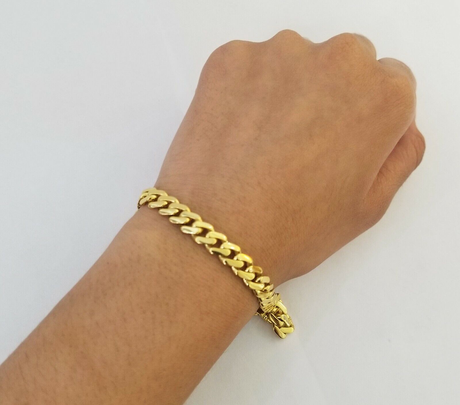 Real 10k Gold Miami Cuban Link Royal 8mm Monaco chain and Bracelet Set - GoldenlinQ