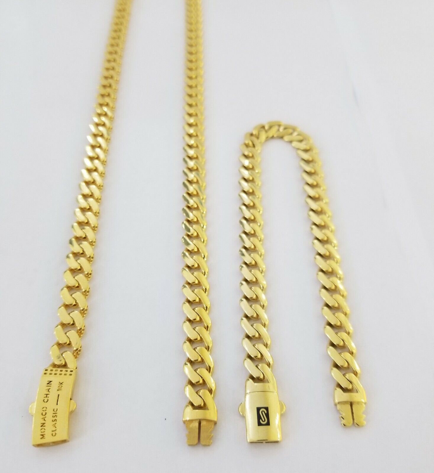 Real 10k Gold Miami Cuban Link Royal 8mm Monaco chain and Bracelet Set - GoldenlinQ