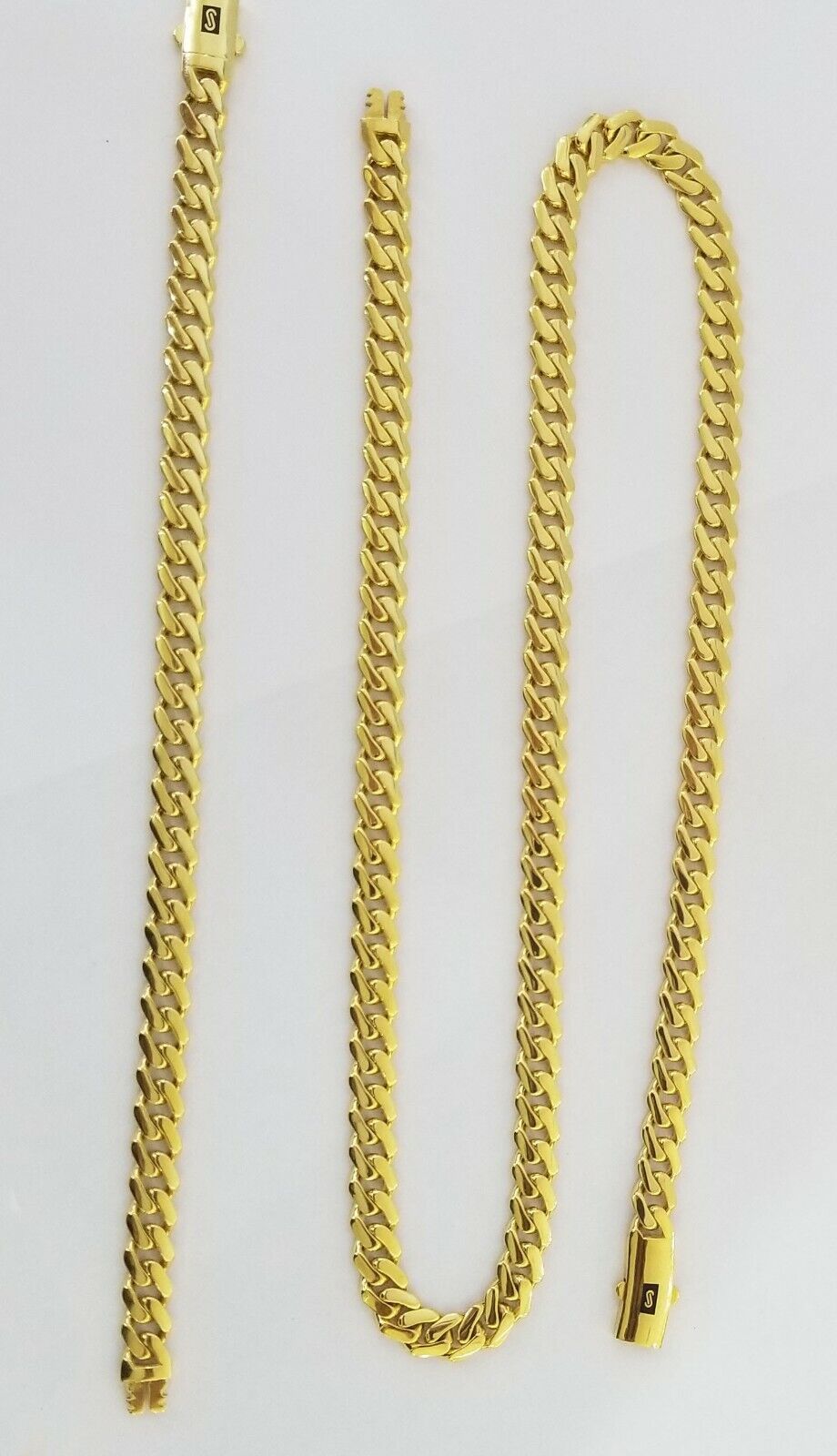 Real 10k Gold Miami Cuban Link Royal 8mm Monaco chain and Bracelet Set - GoldenlinQ