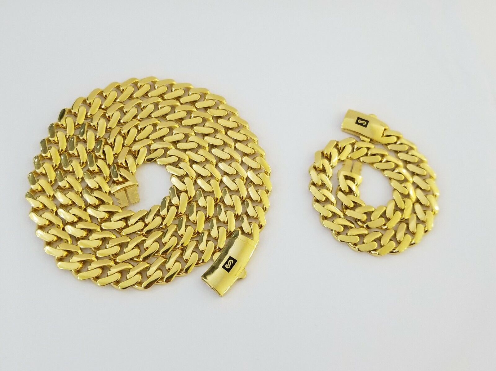 Real 10k Gold Miami Cuban Link Royal 9mm Monaco chain and Bracelet Set ,Necklace - GoldenlinQ