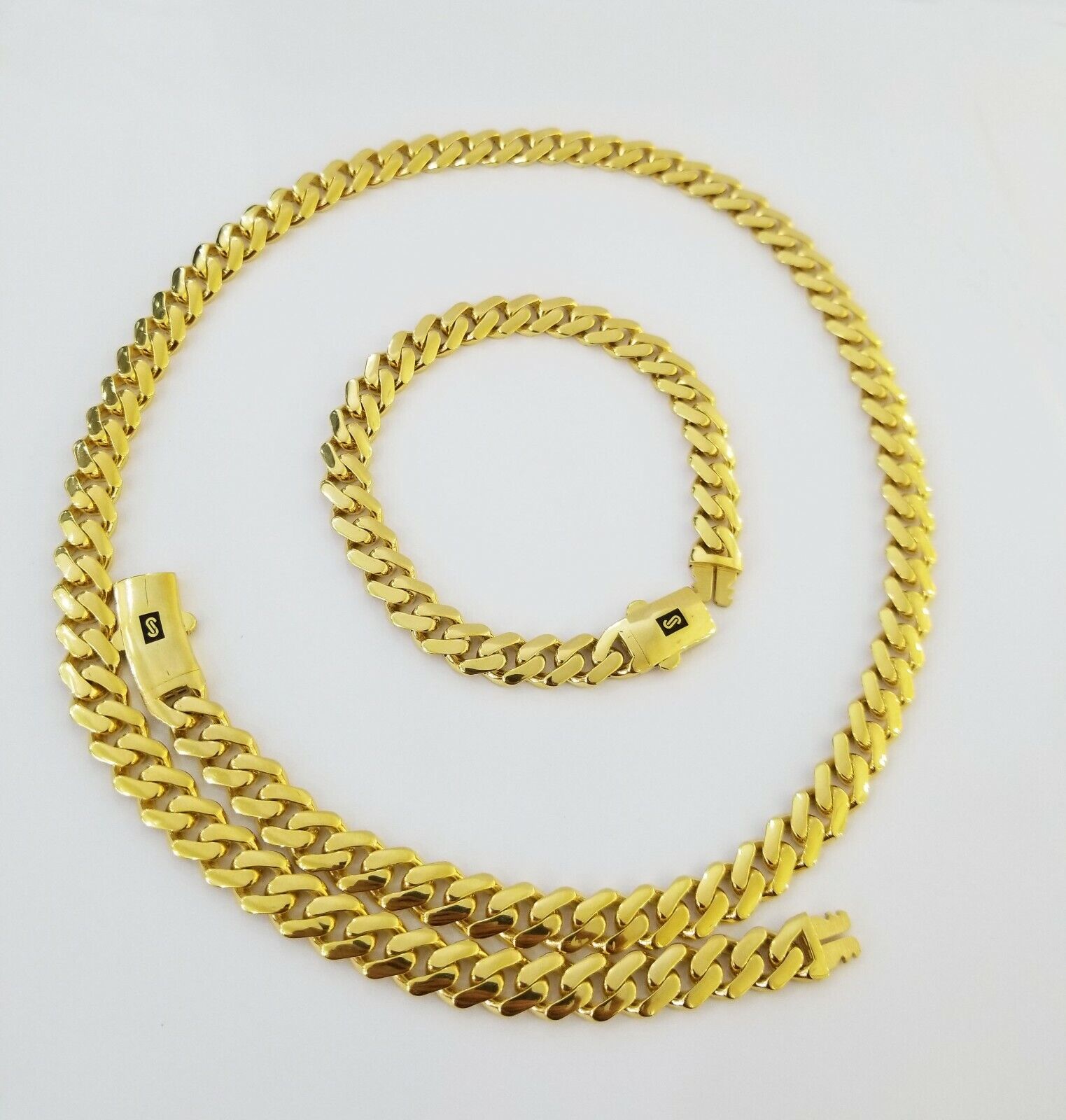 Real 10k Gold Miami Cuban Link Royal 9mm Monaco chain and Bracelet Set ,Necklace - GoldenlinQ