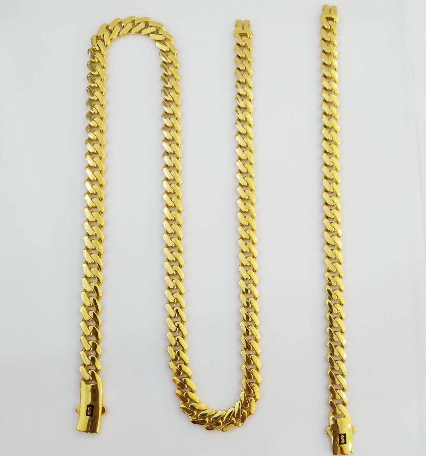 Real 10k Gold Miami Cuban Link Royal 9mm Monaco chain and Bracelet Set ,Necklace - GoldenlinQ
