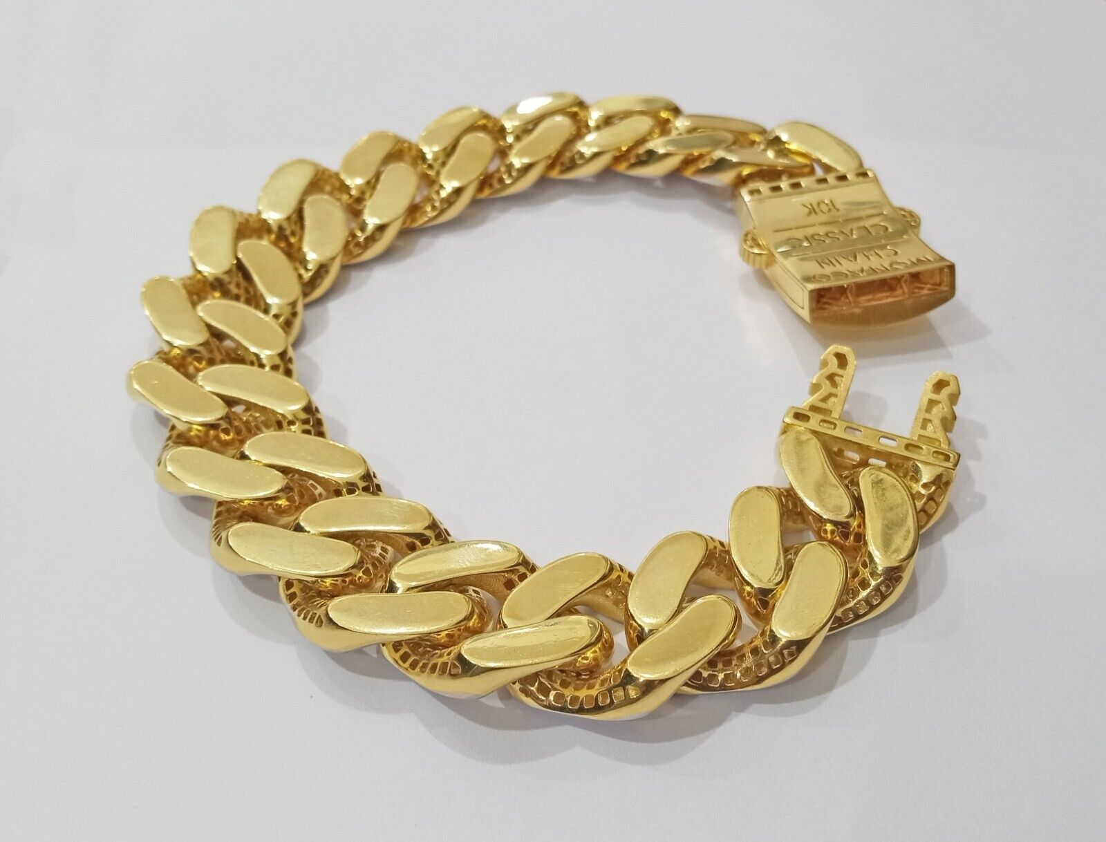 Real 10k Gold Monaco Bracelet 17mm 9" Two - tone Diamond Cut 10kt Royal Cuban link - GoldenlinQ