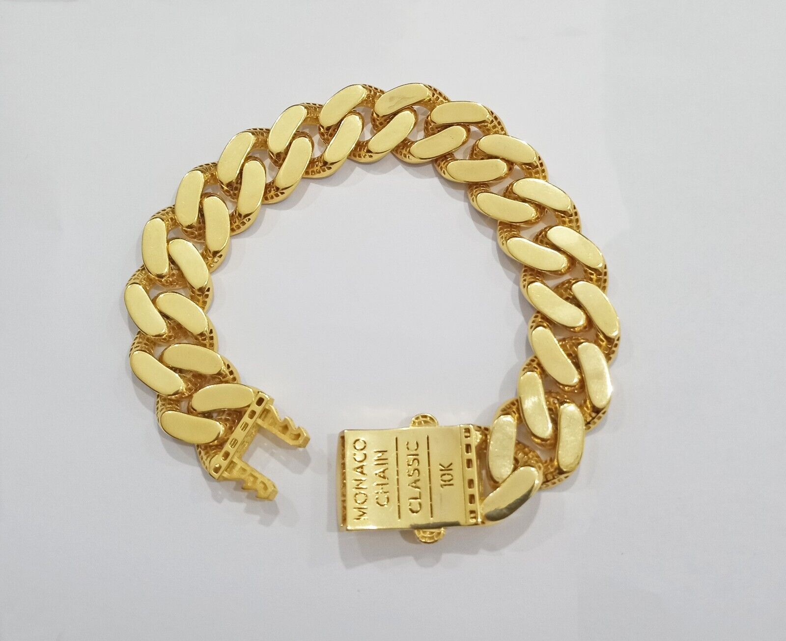 Real 10k Gold Monaco Bracelet 17mm 9" Two - tone Diamond Cut 10kt Royal Cuban link - GoldenlinQ