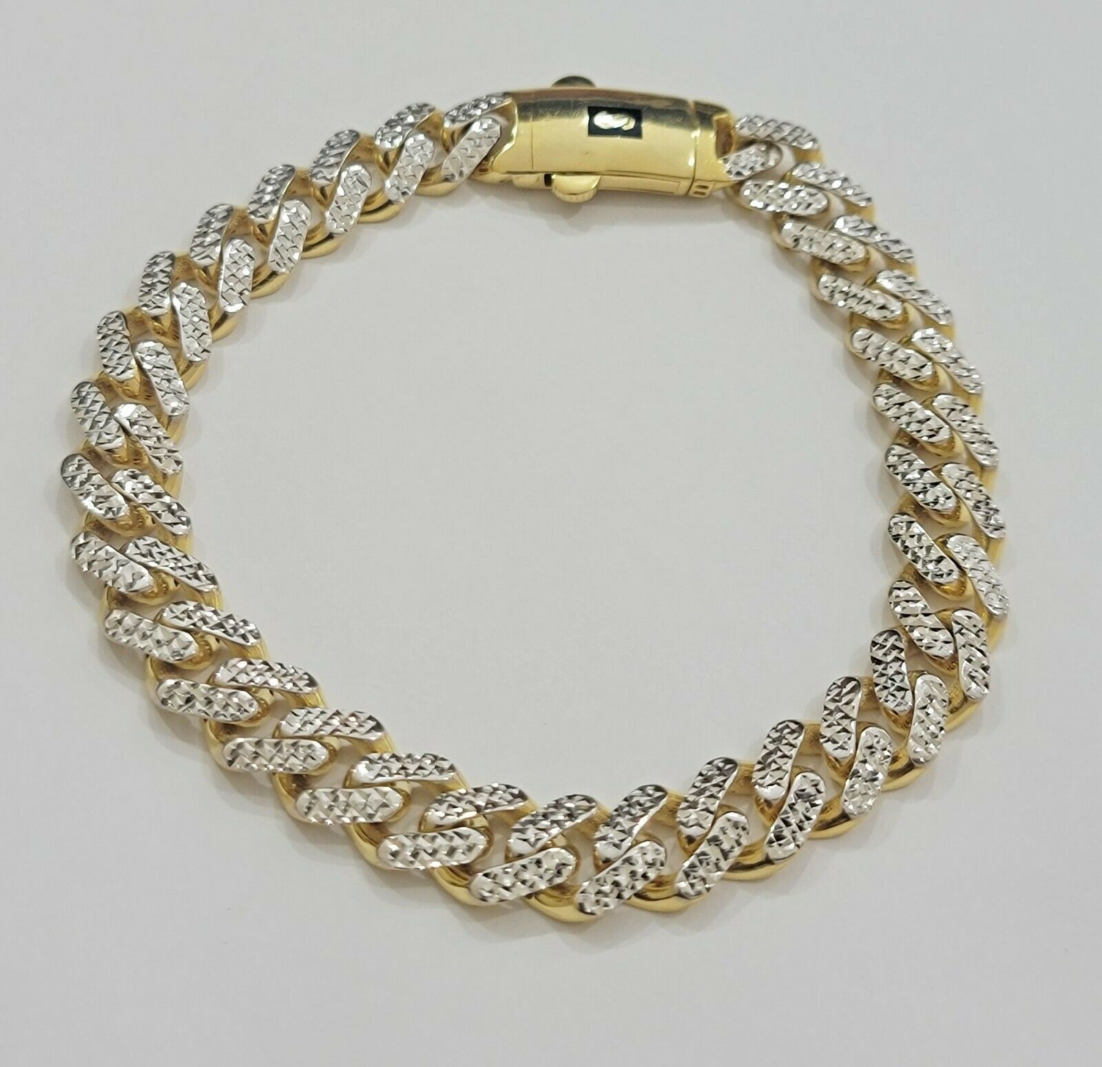 Real 10k Gold Monaco Bracelet 9mm 8" Two - tone Diamond Cut 10kt Gold SALE, mens - GoldenlinQ
