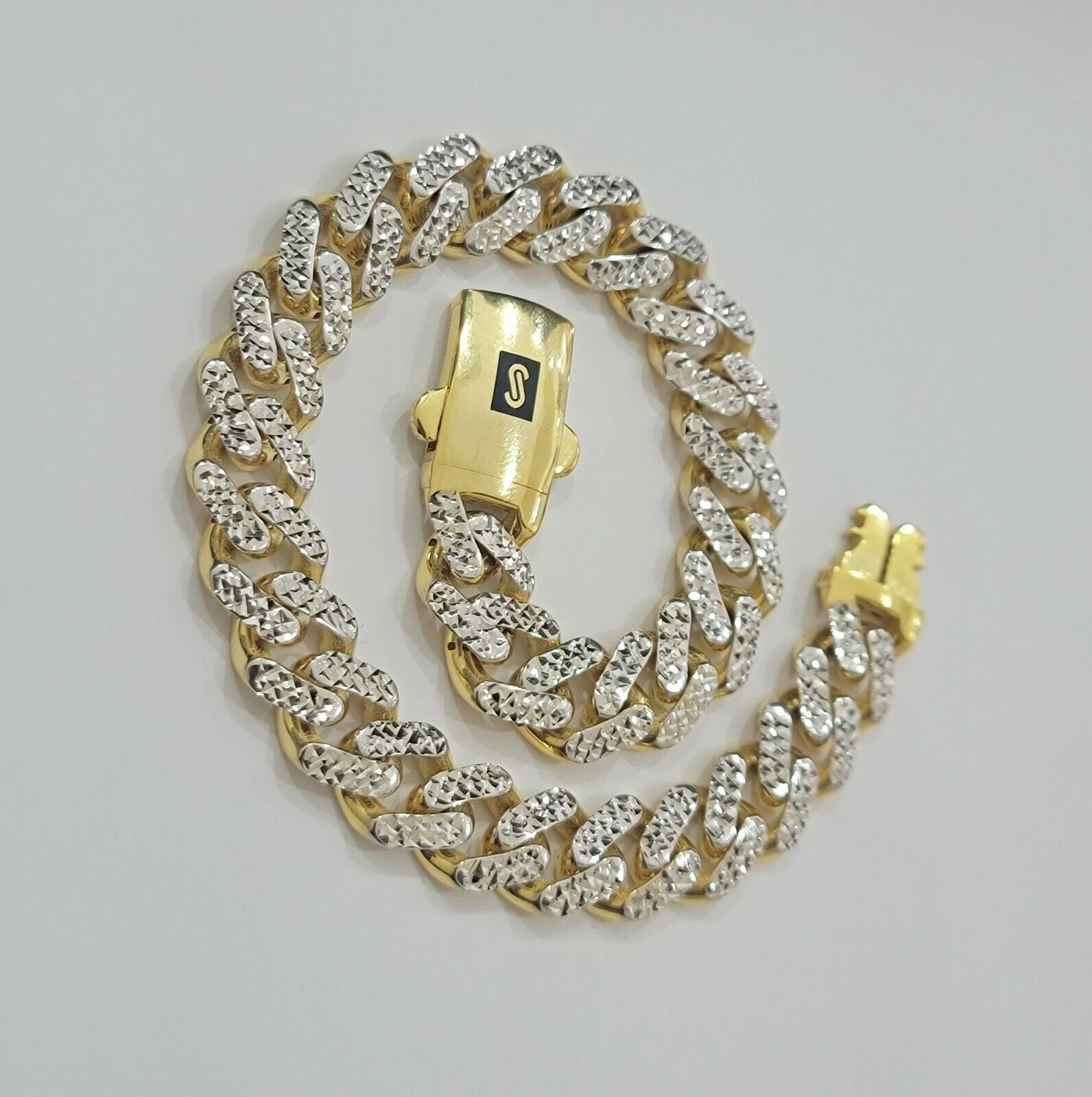 Real 10k Gold Monaco Bracelet 9mm 8" Two - tone Diamond Cut 10kt Gold SALE, mens - GoldenlinQ