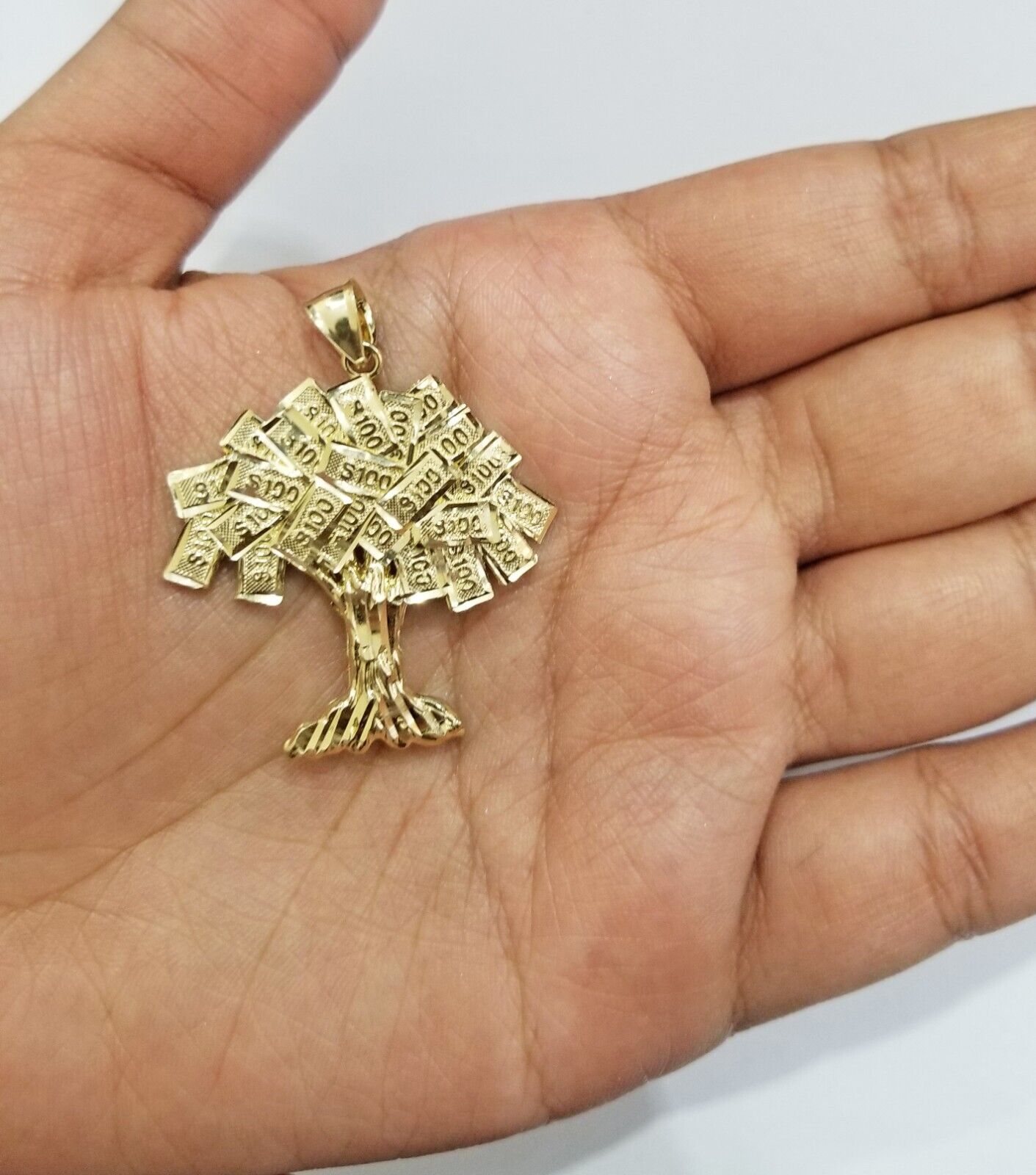 Real 10k Gold Money Tree Charm 1.7 inch pendant 10kt Yellow Gold - GoldenlinQ