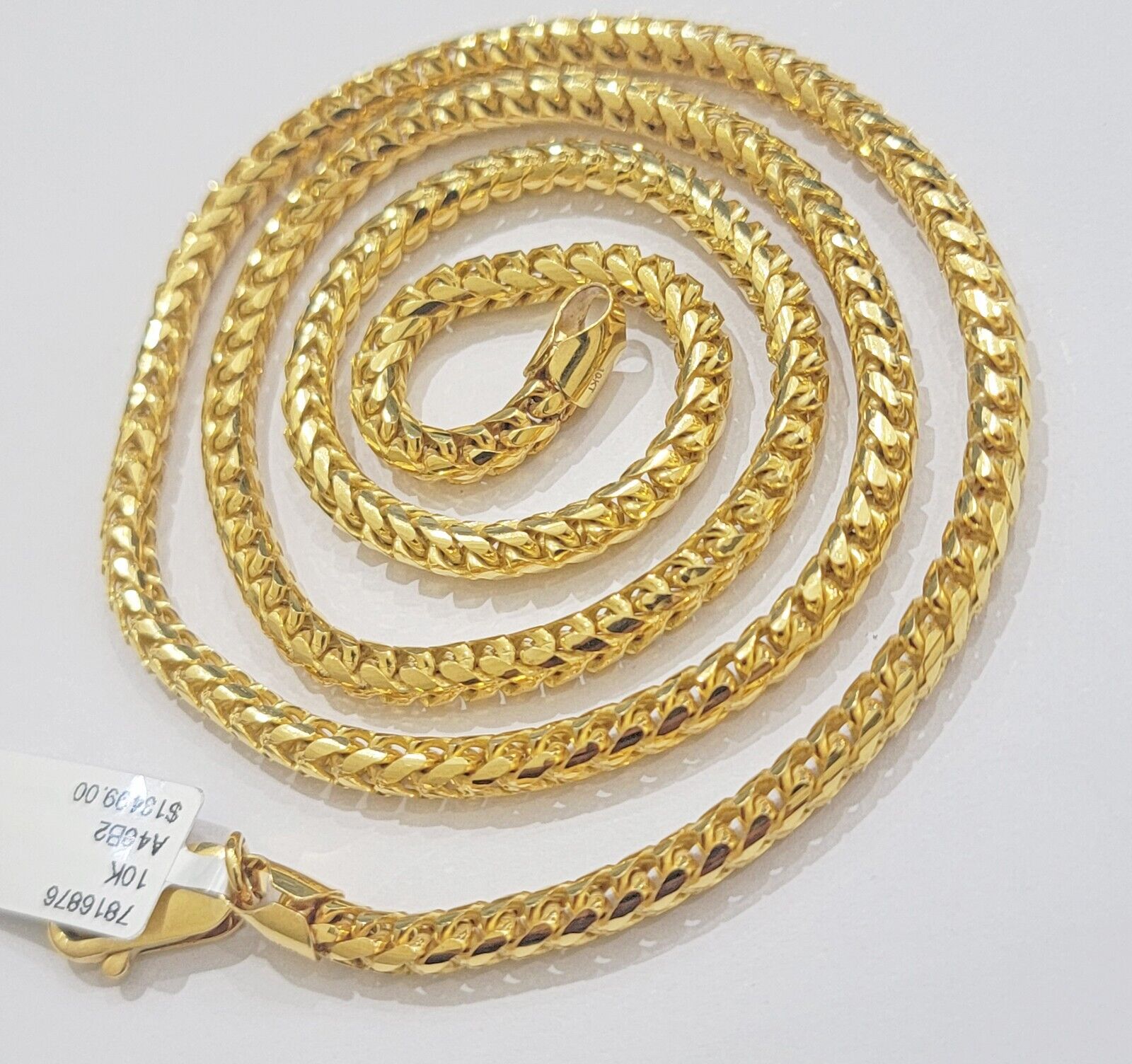 Real 10k Gold Necklace Franco Chain 4mm 26Inch Diamond Cut 10k Yellow Gold SOLID - GoldenlinQ