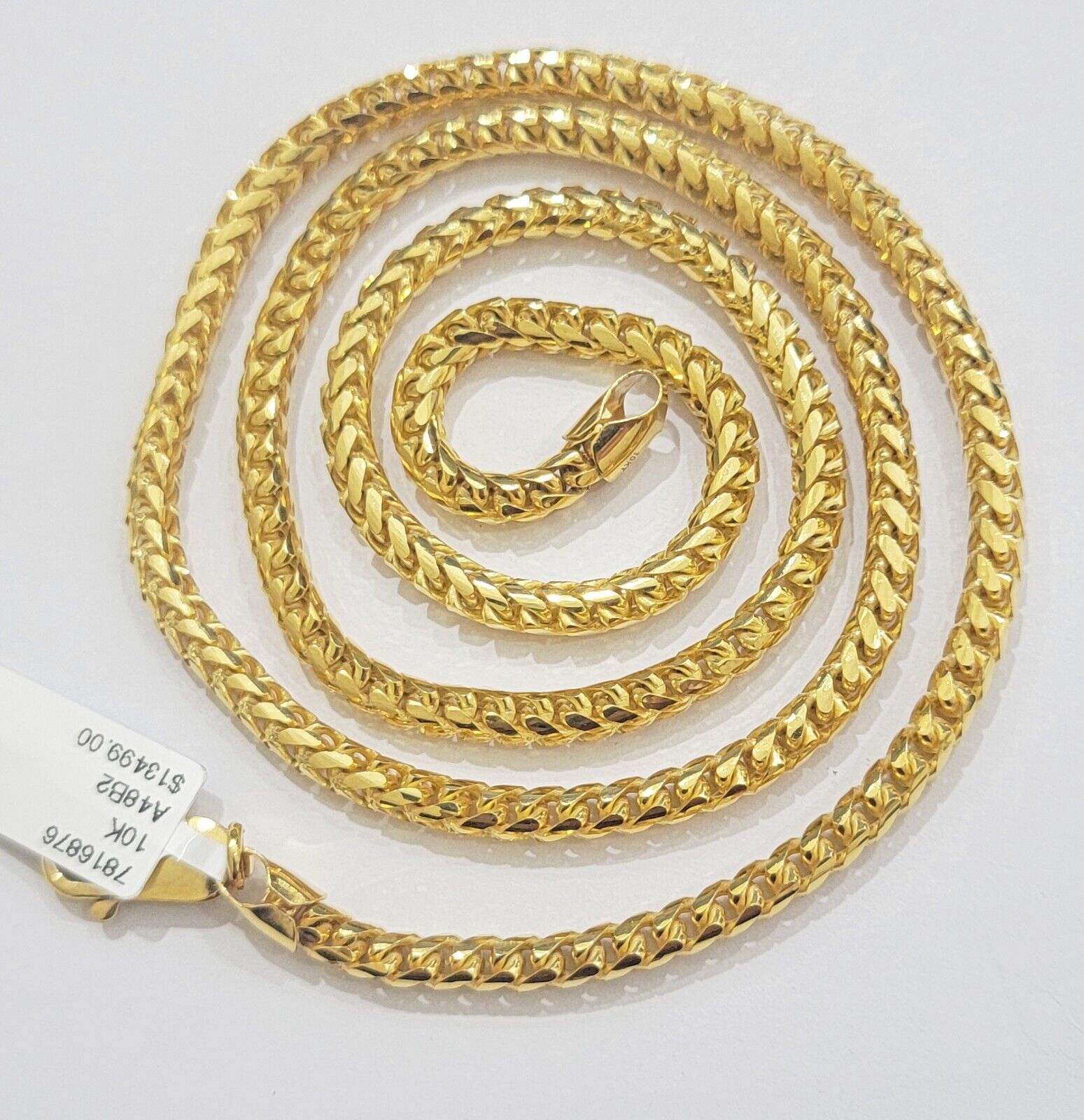 Real 10k Gold Necklace Franco Chain 4mm 26Inch Diamond Cut 10k Yellow Gold SOLID - GoldenlinQ